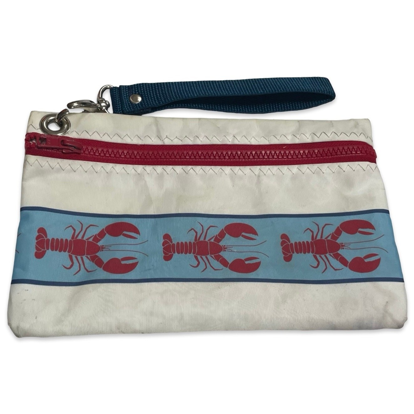 Sail Anew Geneva IL Recycled Sailcloth Wristlet Pouch Red Lobster Blue Stripe