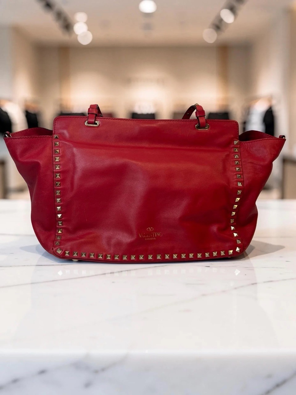 Valentino Garavani Rockstud Small Tote Pink Leather Shoulder Bag Gold Studs