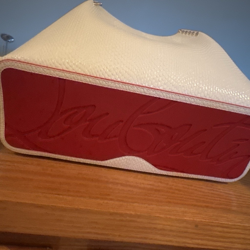 Christian Louboutin Large White Textured Studded Tote Red Lining Pouch Open