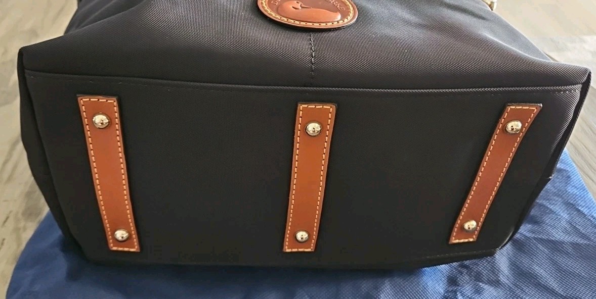 Dooney & Bourke Nylon Large Pocket Satchel Navy Leather Trim New With Dust Cover