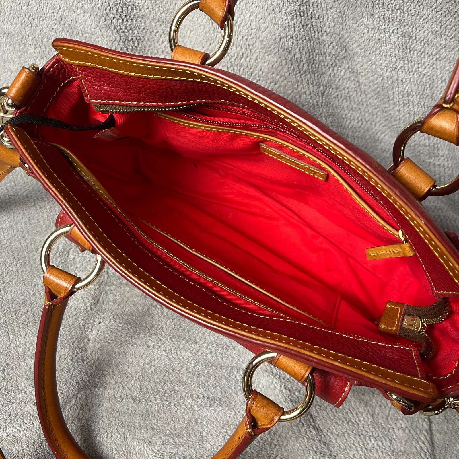 Dooney & Bourke red tassel Pebble Grain Leather Pocket Satchel Bag Purse