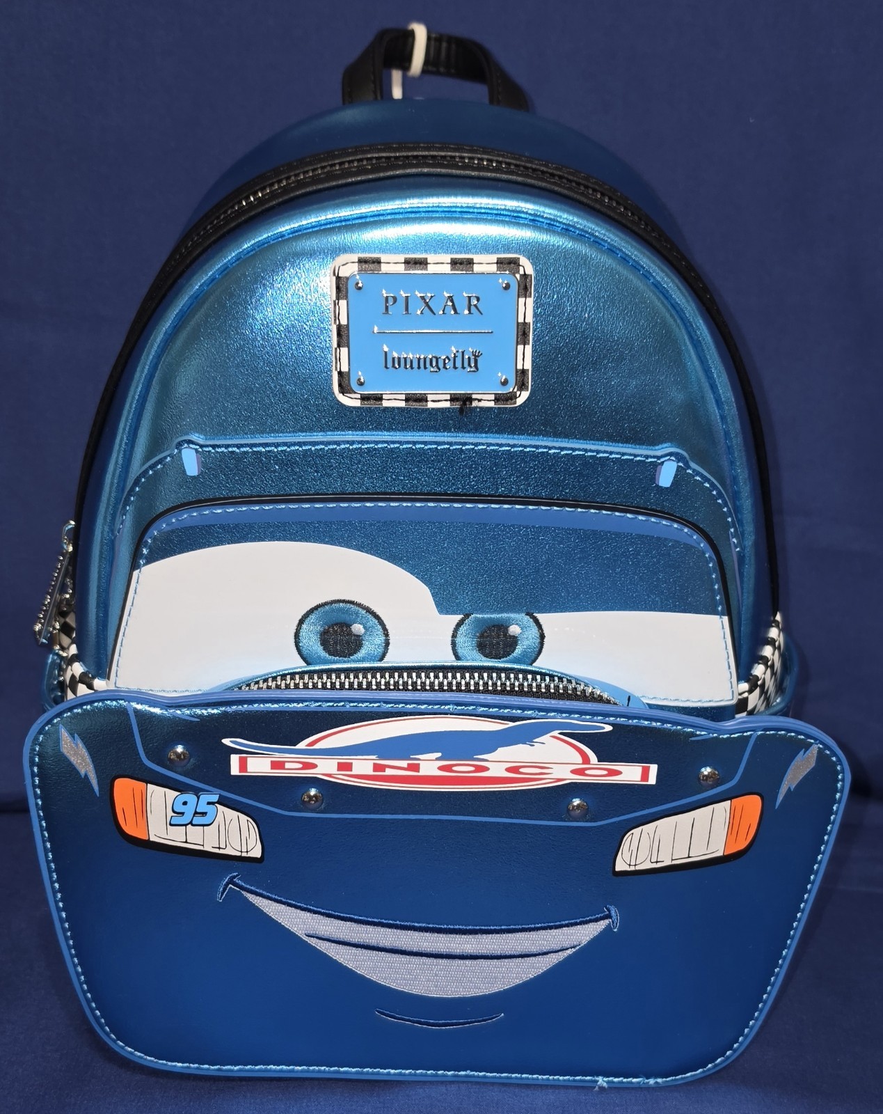 LOUNGEFLY DISNEY PIXAR CARS METALLIC DINOCO LIGHTNING MCQUEEN MINI BACKPACK NWT
