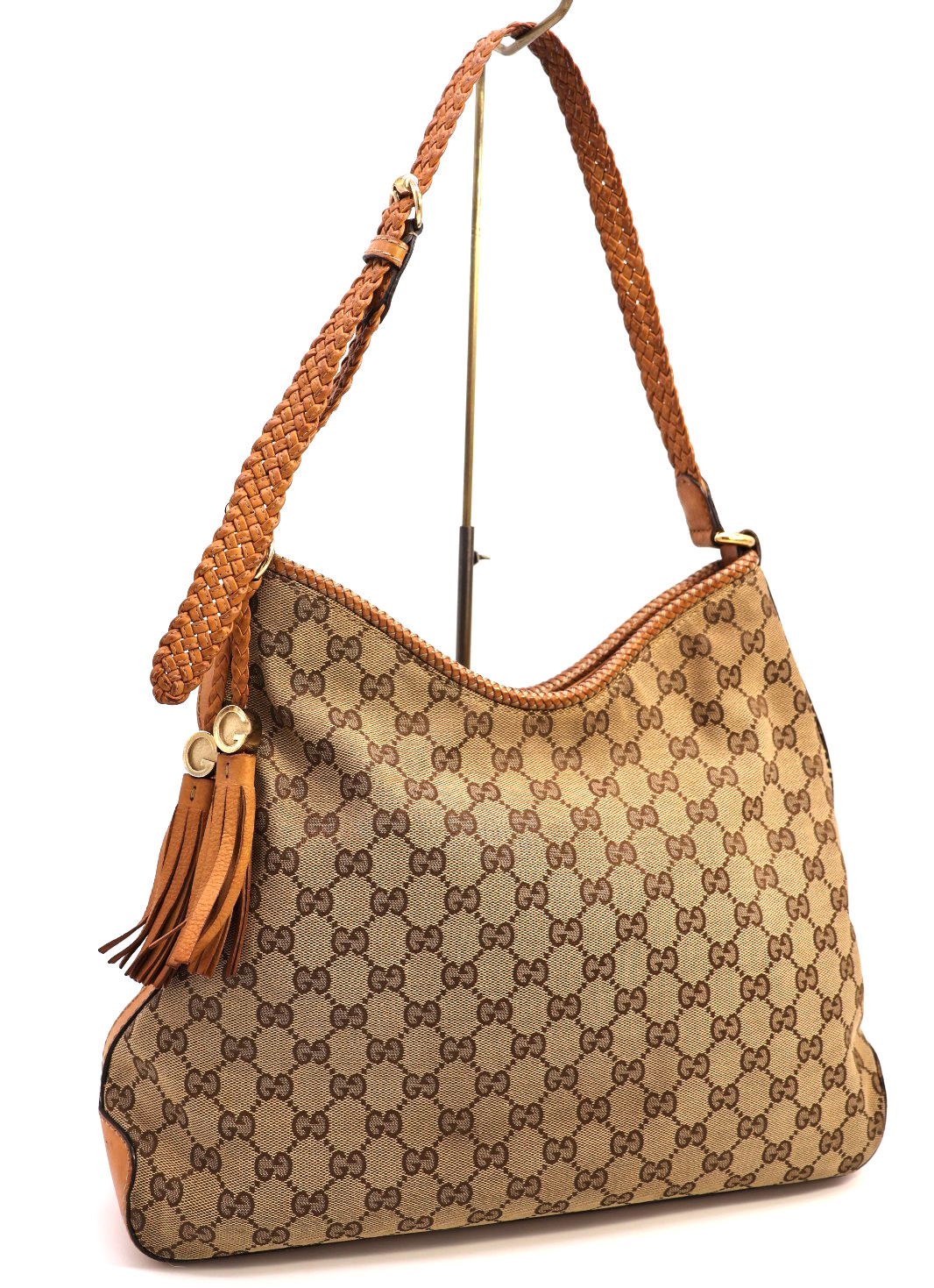 GUCCI GG Canvas Shoulder Bag Mesh-design strap Beige Classic Authentic