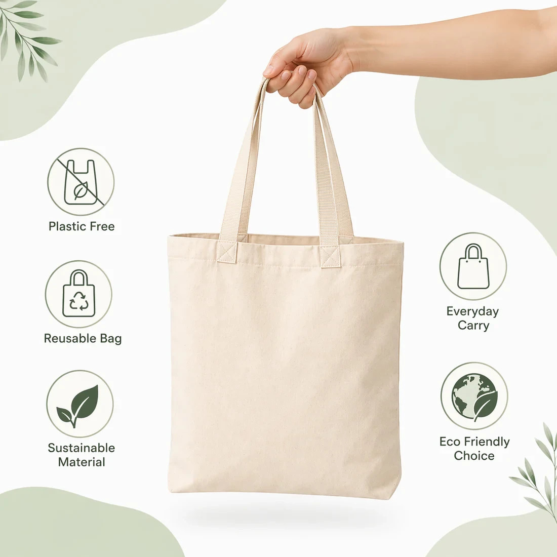 4pcs Unisex Cotton Tote Bags, Reusable Eco friendly, multipurpose bag 14X12 inch