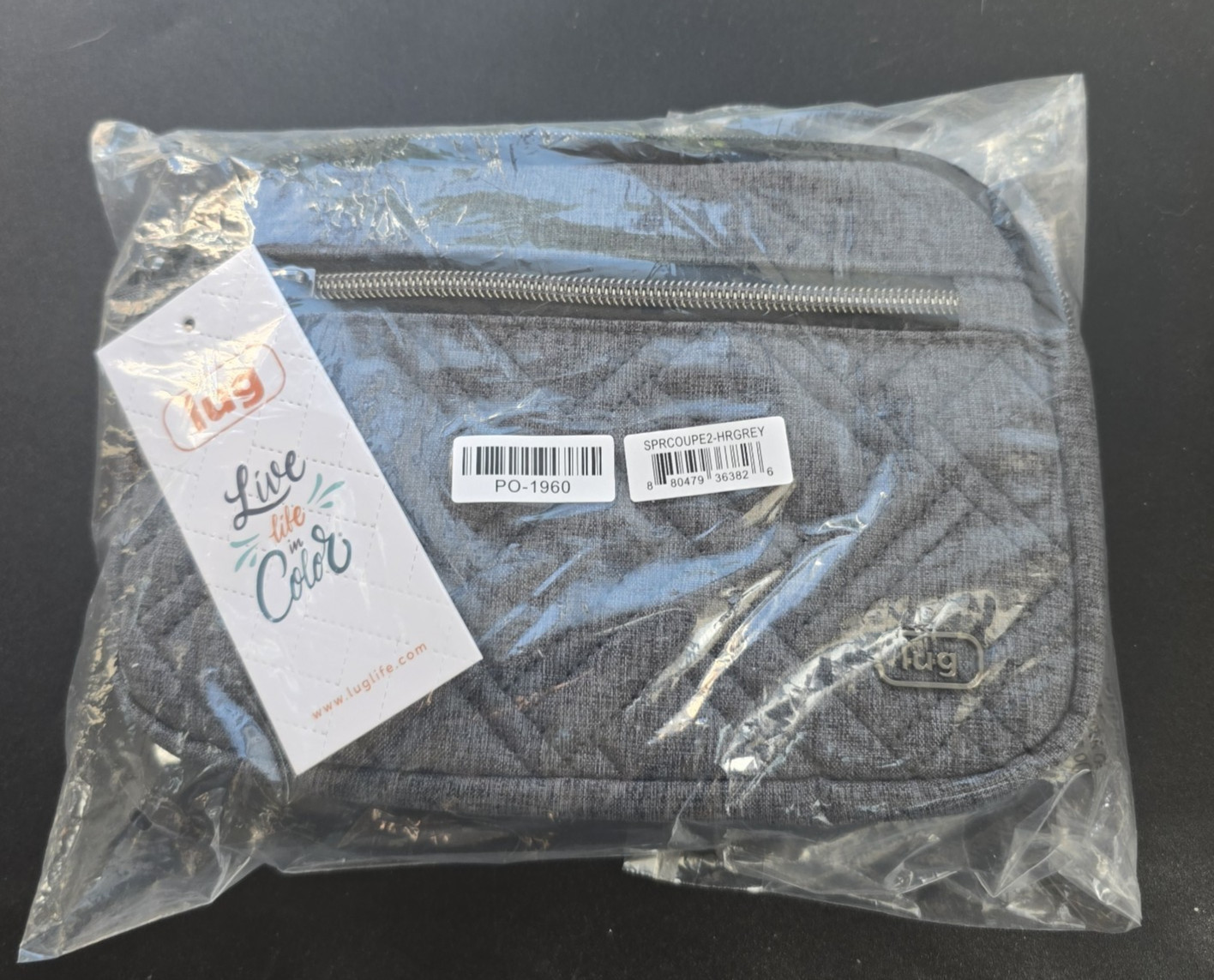 Lug Super Coupe2 Heather Grey 3 Zip Pockets Quilted Crossbody Bag with Strap NEW