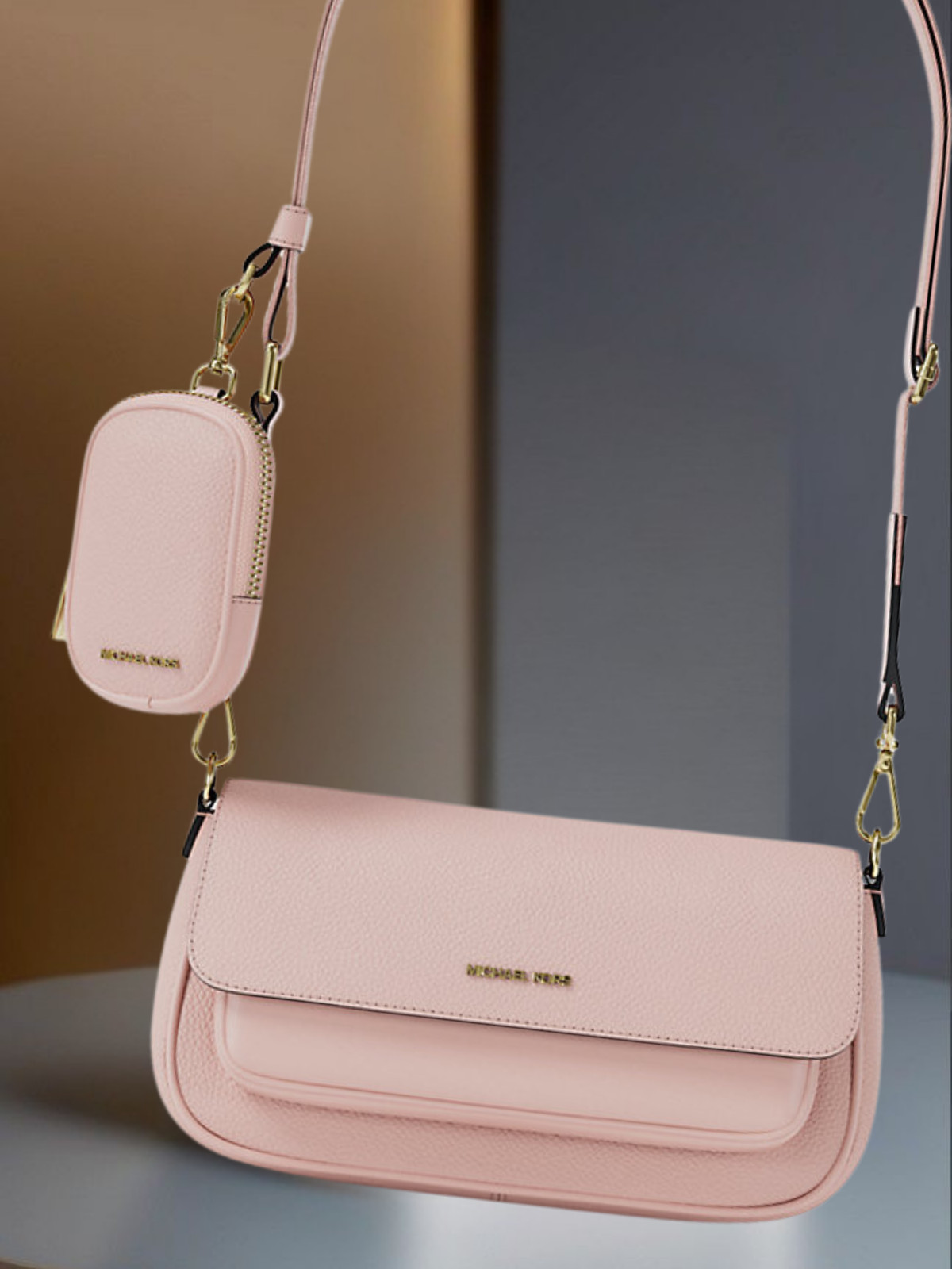 Michael Kors Small Leather Crossbody Bag With Pouch Pink Purse Handbag Messenger