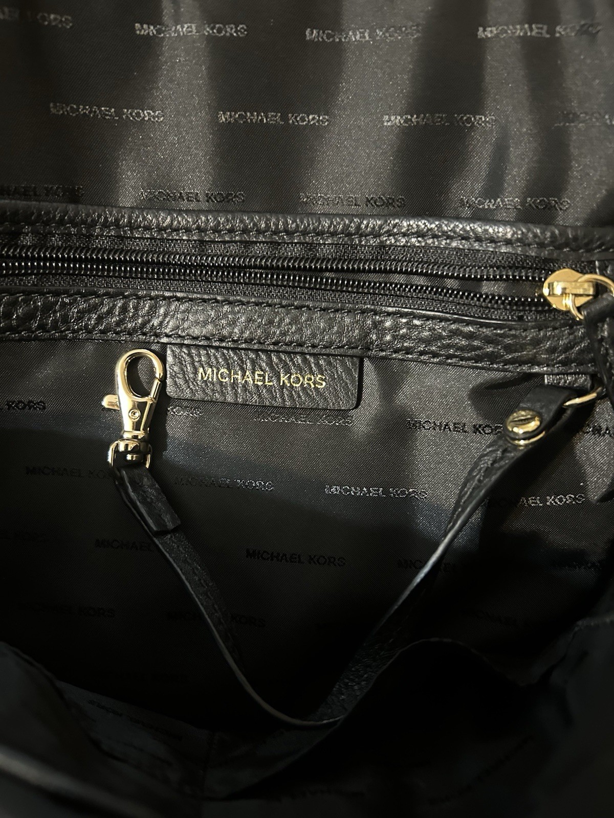 Michael Kors Rhea Daypack Black Leather Backpack with Gold Zipper Hardware