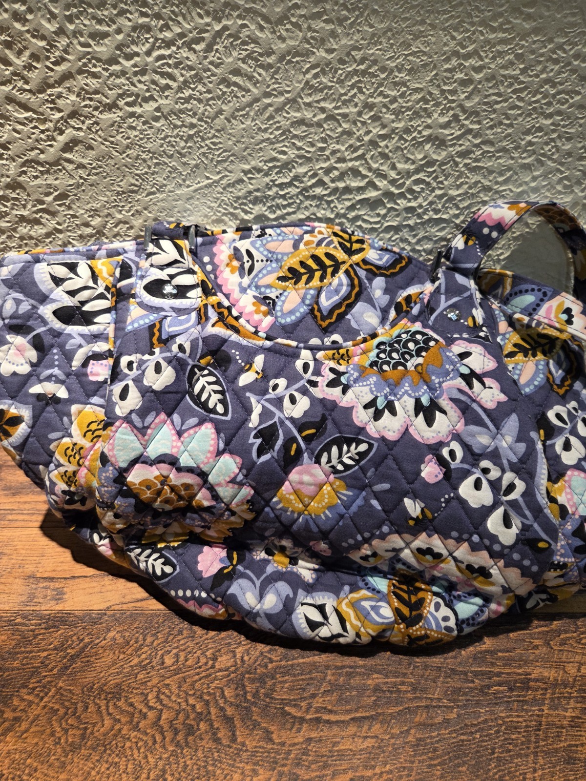 Vera Bradley Glenna Tote Bag Floral Quilted Shoulder Handbag Gray Pink Yellow