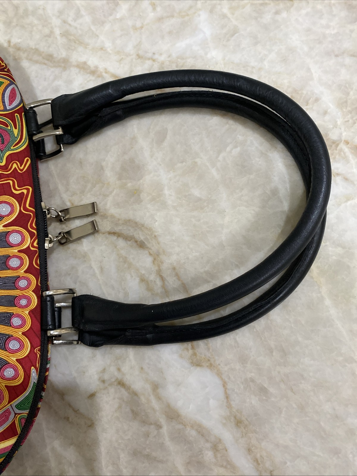Pineda Covalin Silk & Leather Dome Handbag Vibrant Red Handmade Mexico