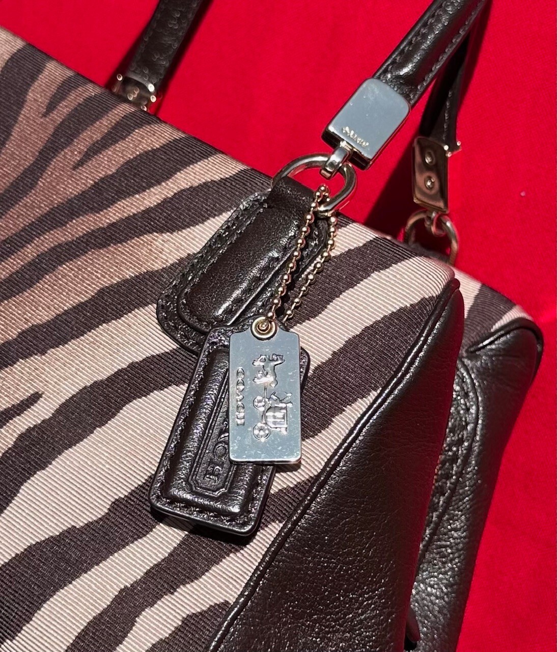 EUC Coach Mini Madison Satchel Zebra Print Faille Fabric + Dustbag 50507