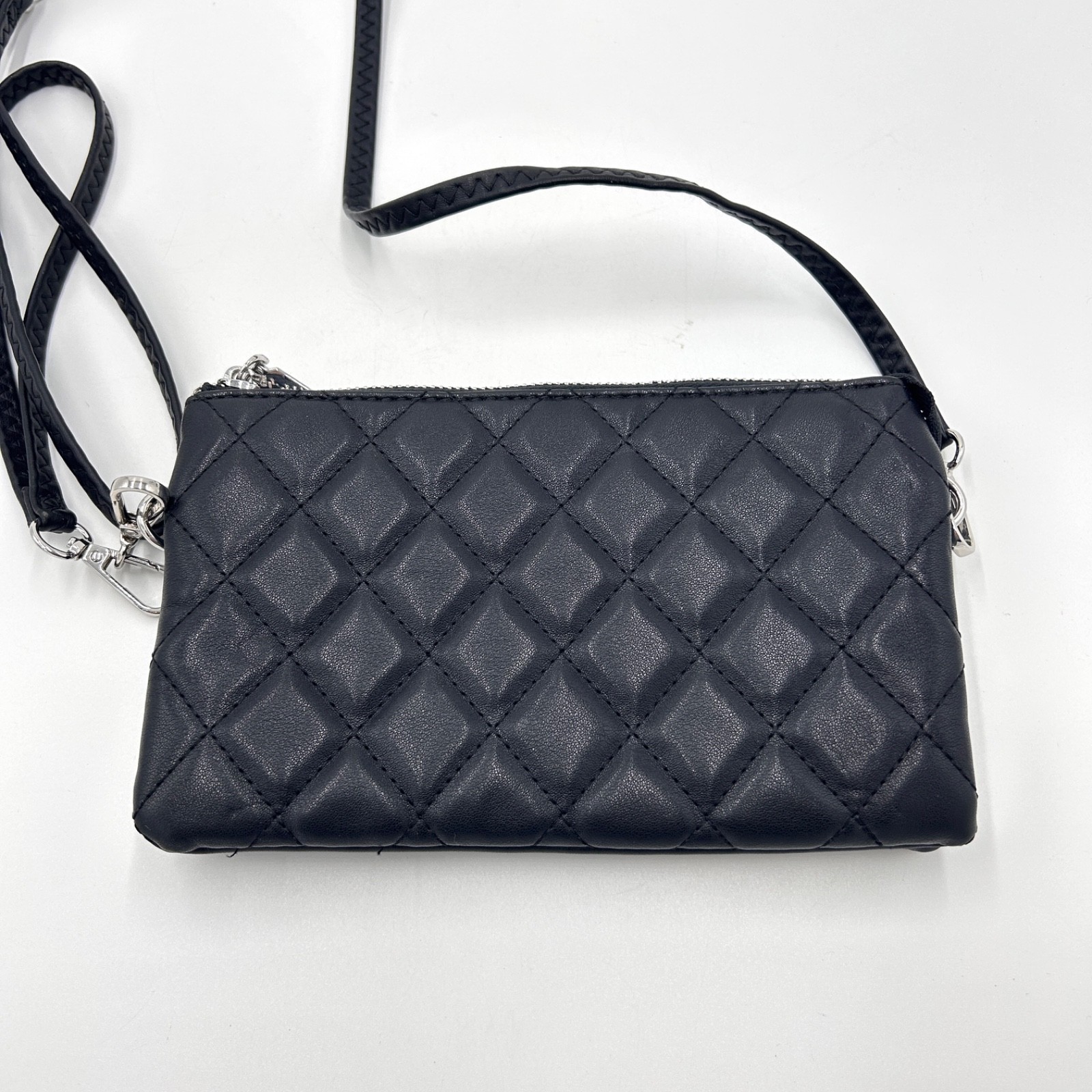 Jen & Co Riley Crossbody Wristlet in Quilted Faux Black Leathe w/Silver Hardware