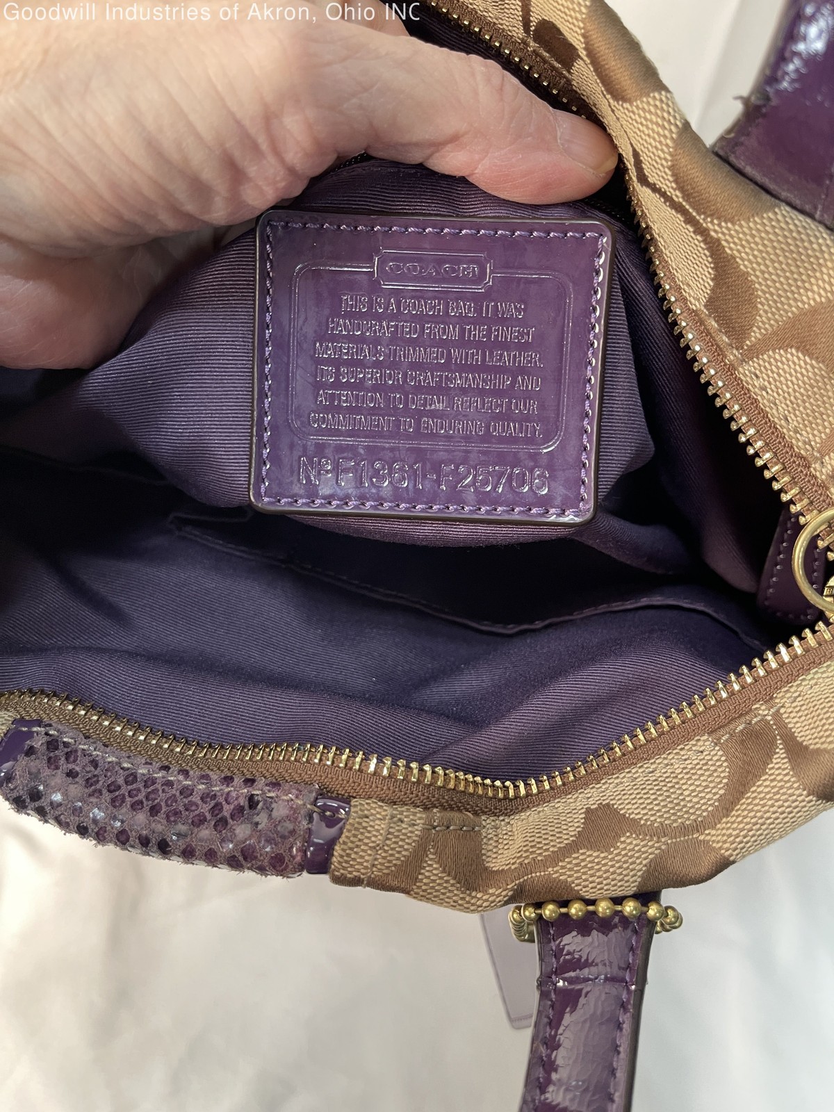 Gently Loved Certified Authentic Tan/Purple Coach Satchel Handbag