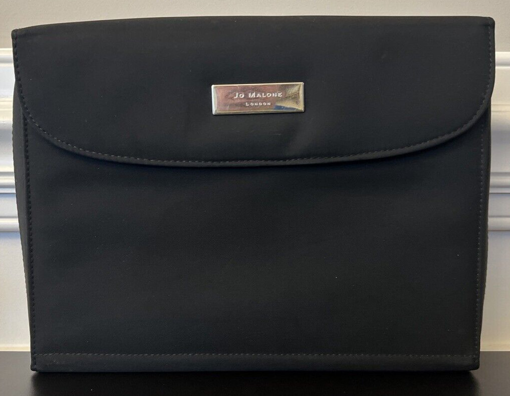 Jo Malone Black Canvas Zip Cosmetic Travel Vanity Bag w/Clear Storage & Mirror
