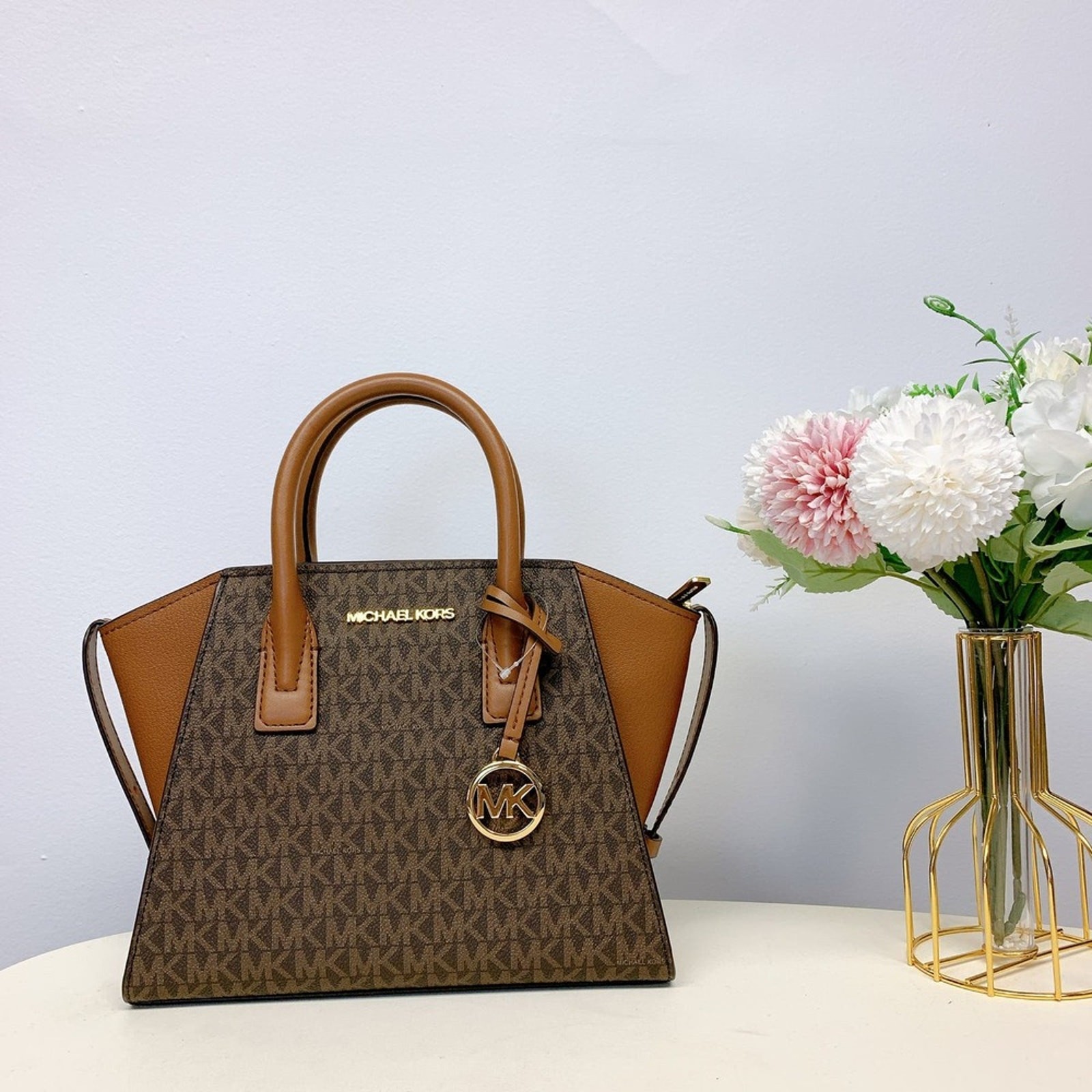 MICHAEL KORS 35F1G4VM2B AVRIL SMALL LOGO TOP-ZIP SATCHEL IN BROWN