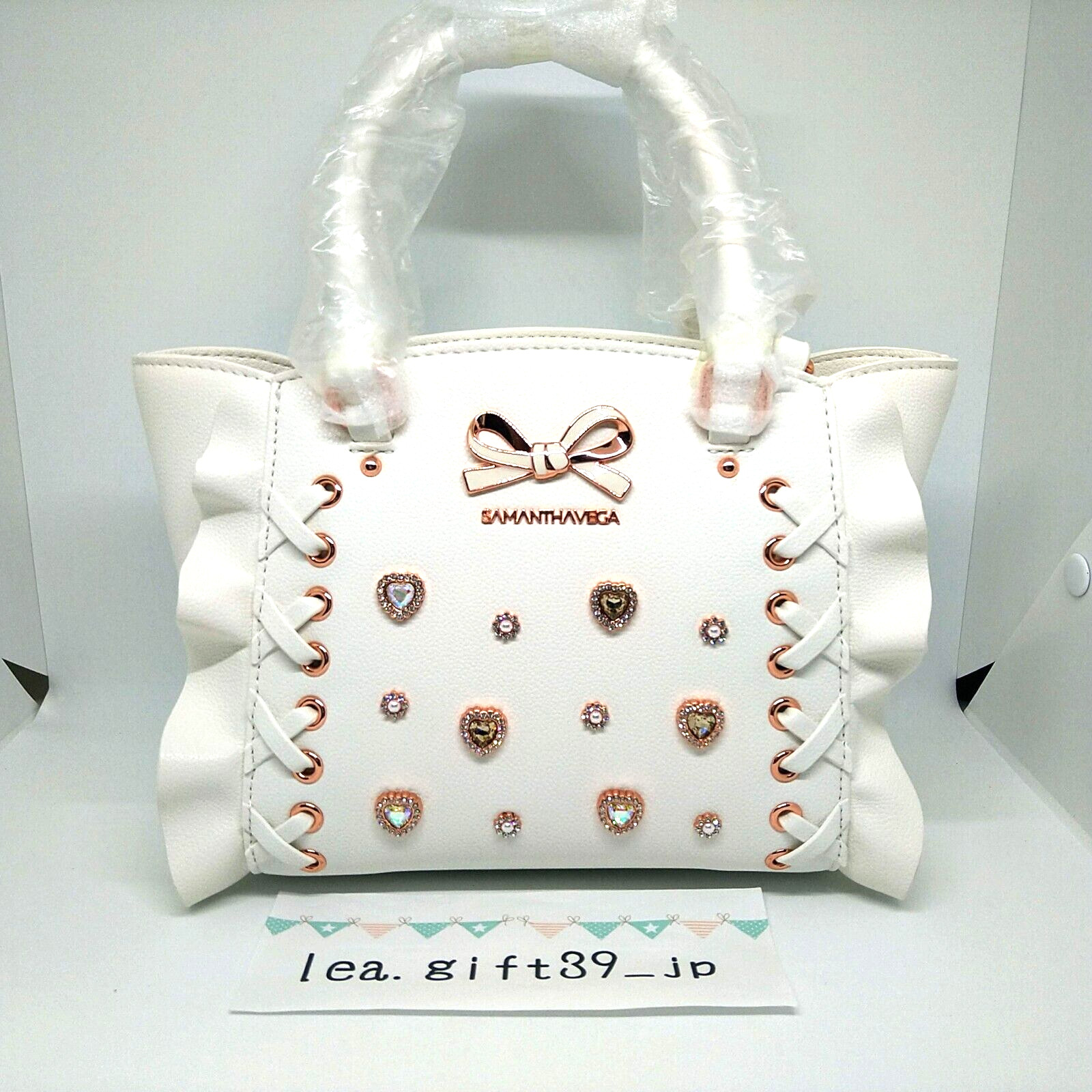 Samantha Vega 2WAY Shoulder Hand Bag Lace up Heart Bijou Mini white Japan New