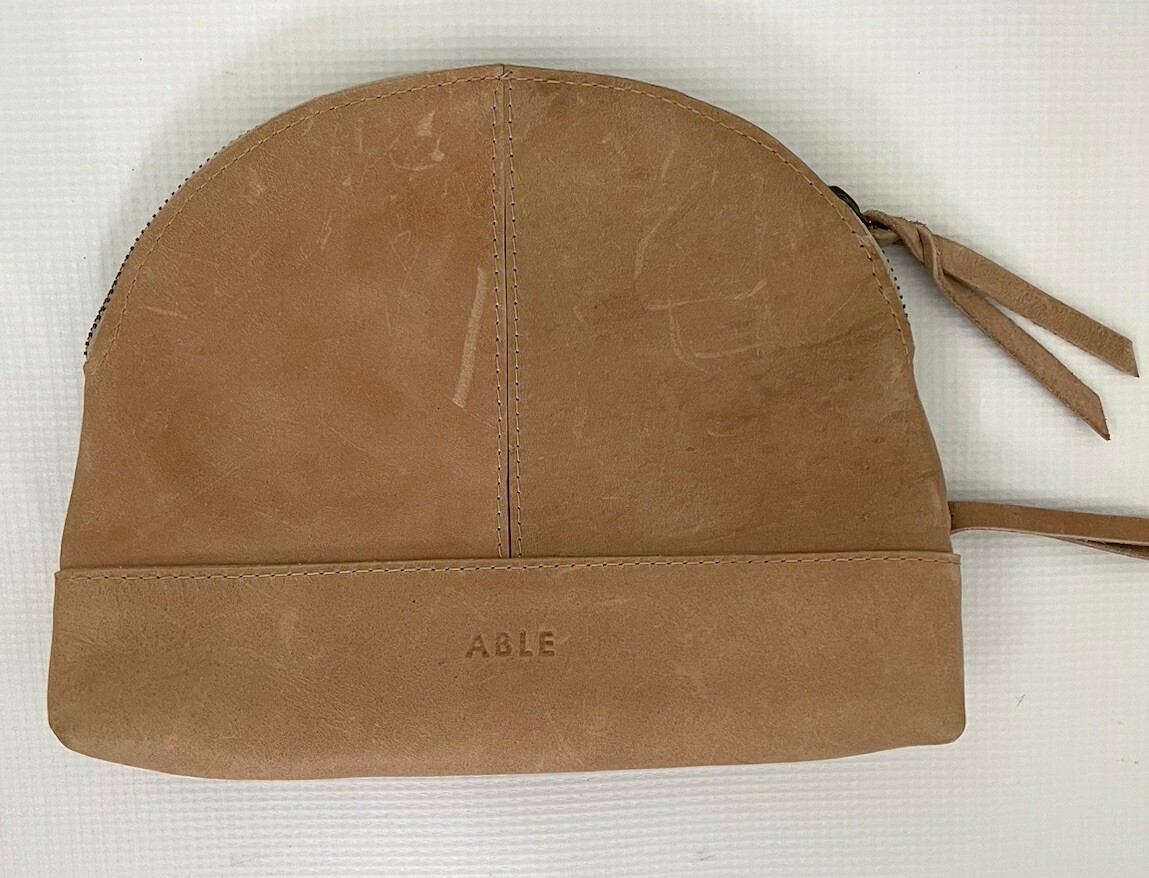 ABLE Natural Distressed Leather Multipurpose Zipper Pouch Bag Clutch, Cosmetic