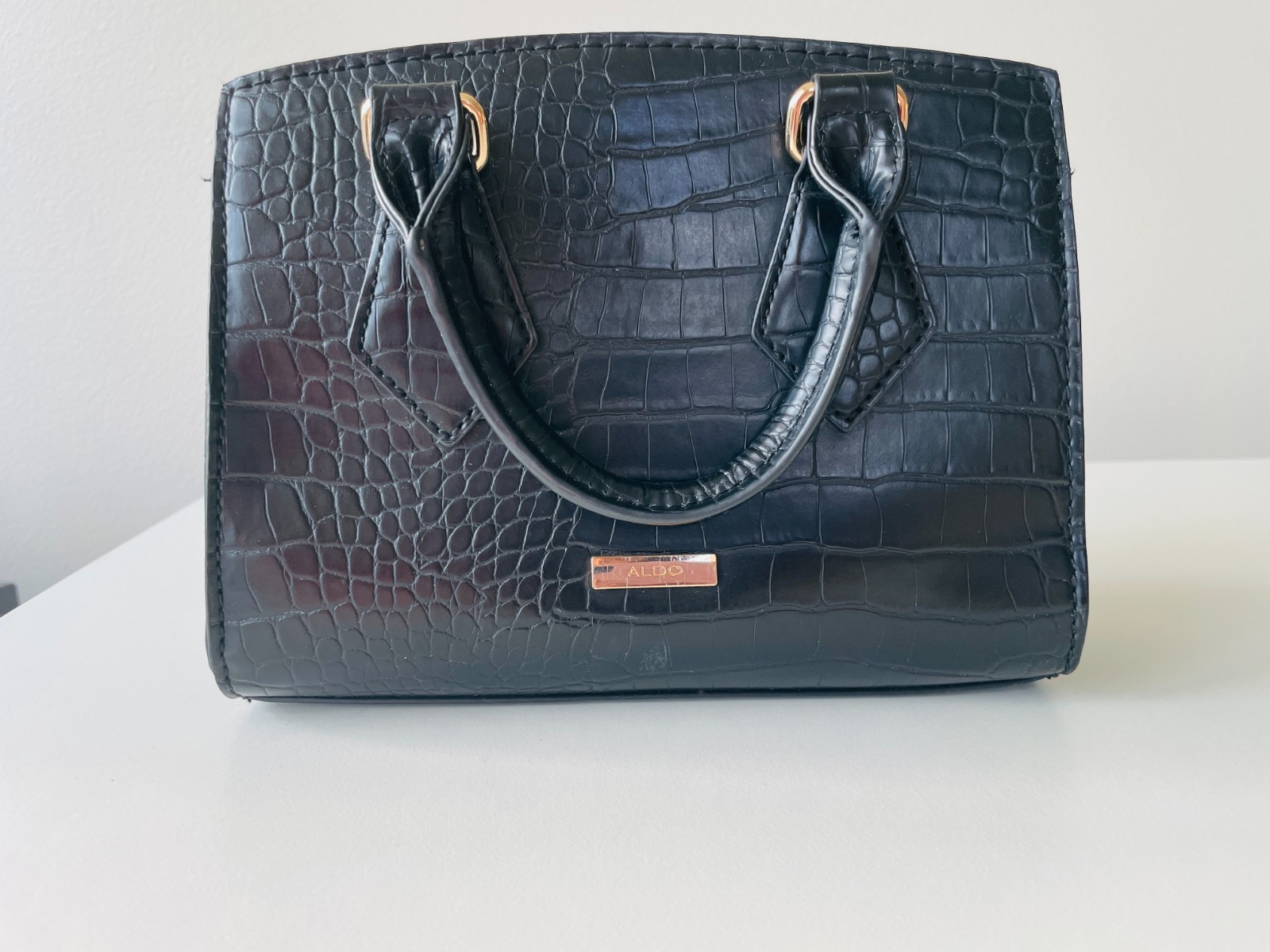 ALDO Black Croc-Embossed Top Handle Satchel Crossbody Bag