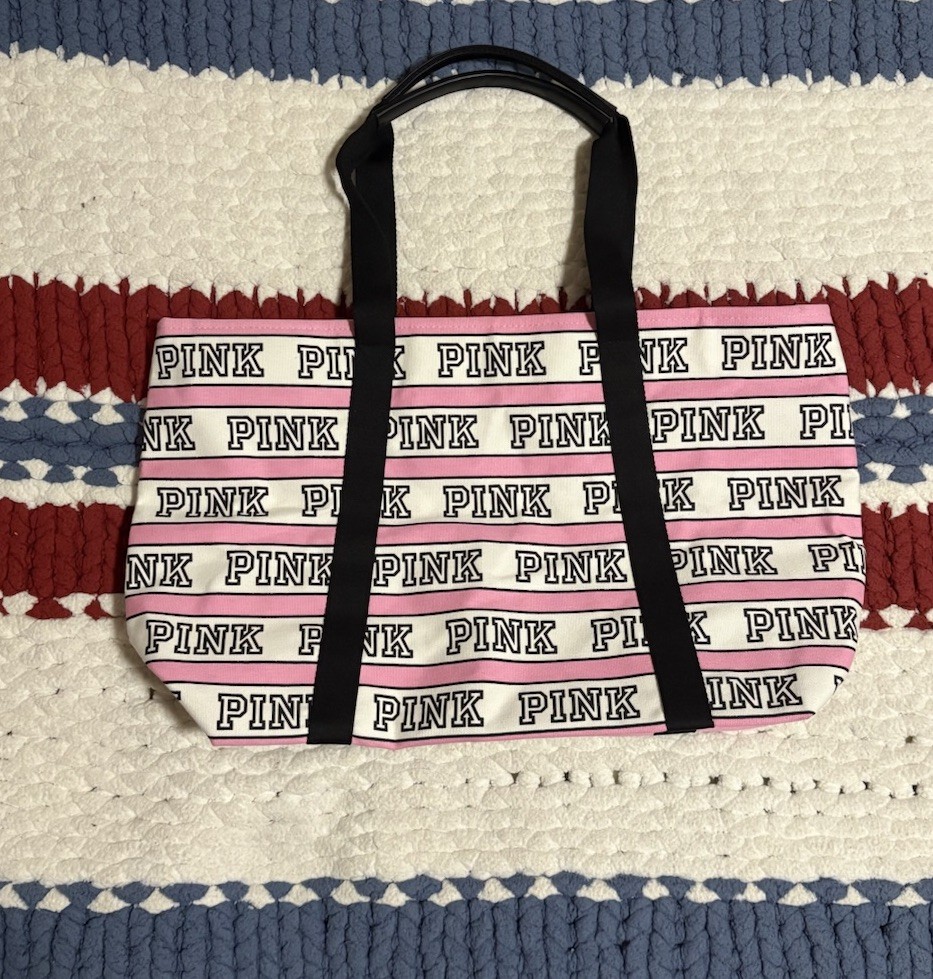 Victoria’s Secret PINK Tote Bag 2025 Limited Edition Pink and White Logo Stripes