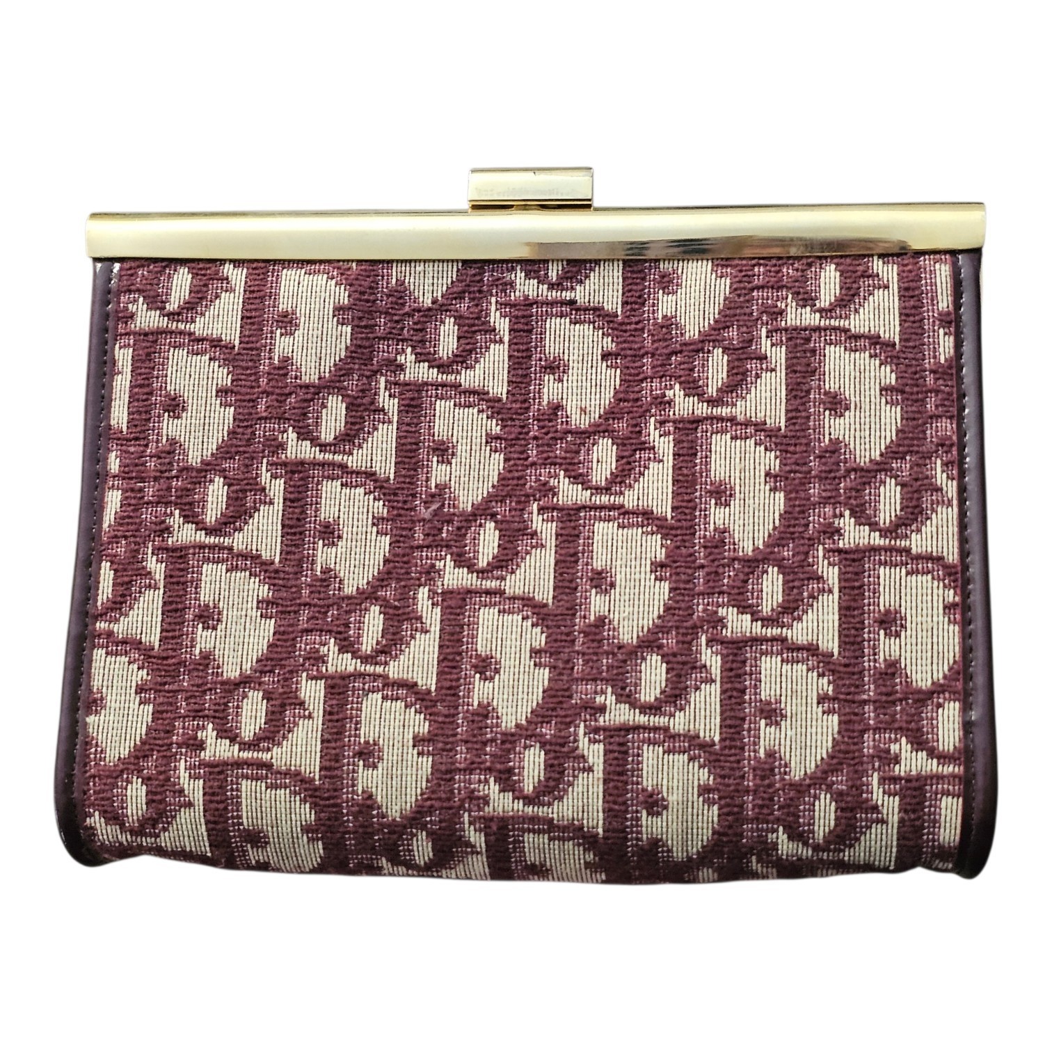 DIOR VINTAGE Oblique Canvas Clutch Bag Pouch Bordeaux CD Monogram 6 In
