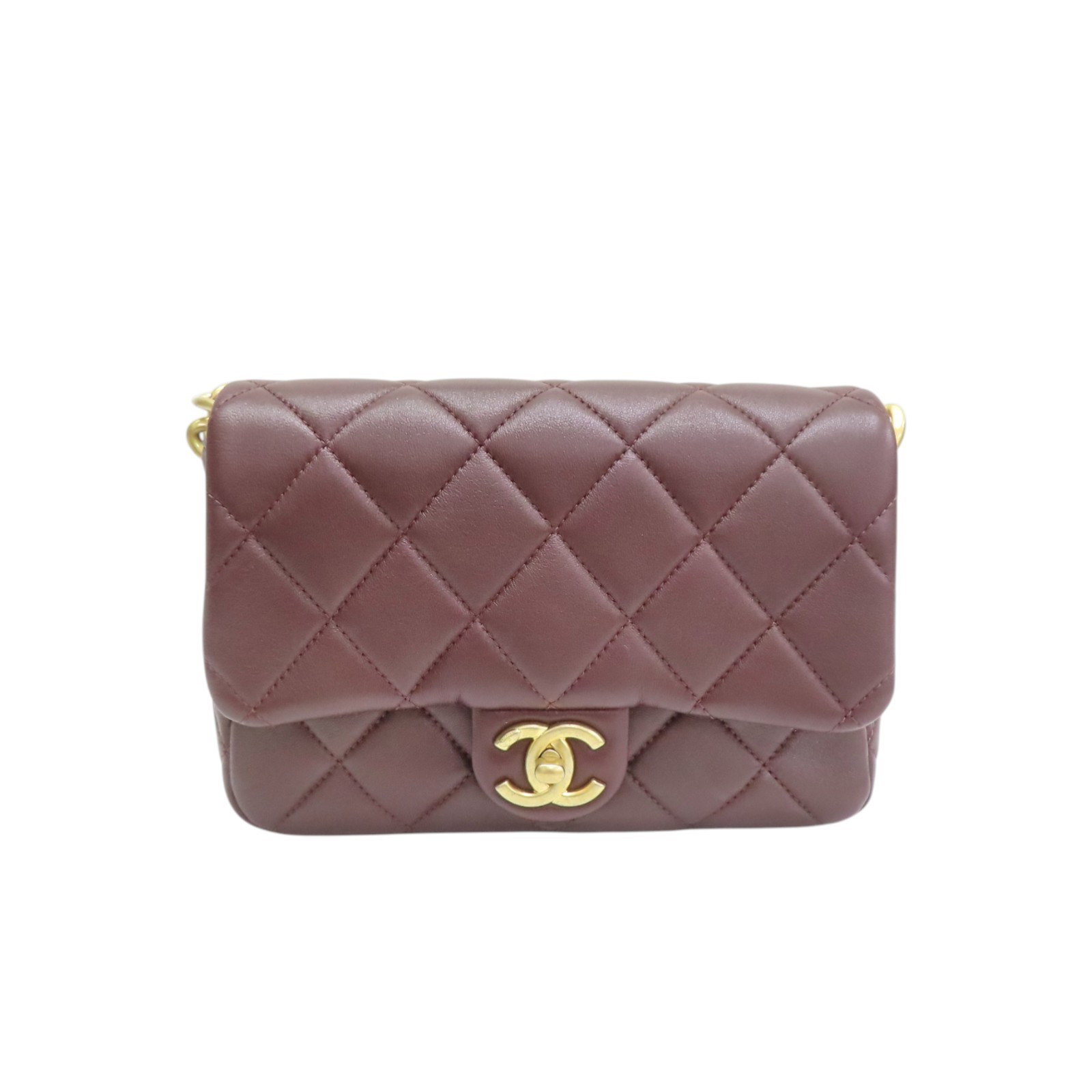 CHANEL Matelasse Coco Mark Chain Flap Shoulder Bag Lambskin Burgundy AS4231