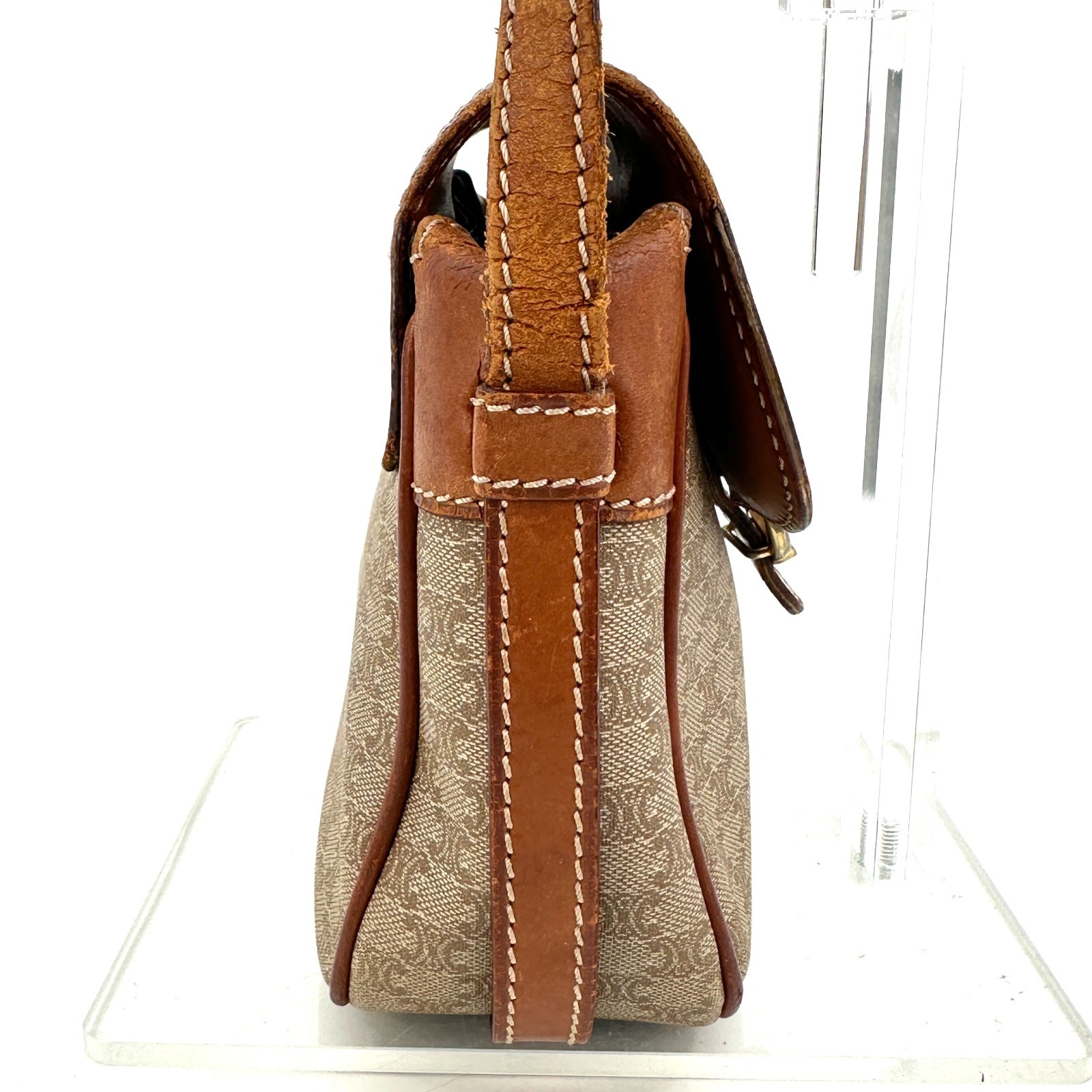 Auth CELINE Shoulder Crossbody Bag Macadam PVC Leather Beige Brown _0142