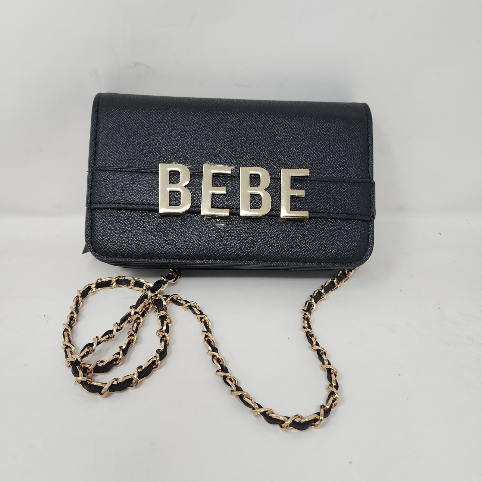 Bebe Emmett Crossbody Purse Womens Black Logo Snap Flap Bag Casual Streetwear