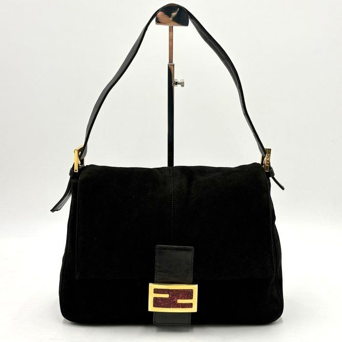 Auth FENDI Mamma Bucket Glitter FF Hardware Shoulder Bag Suede 26325 2Y9647