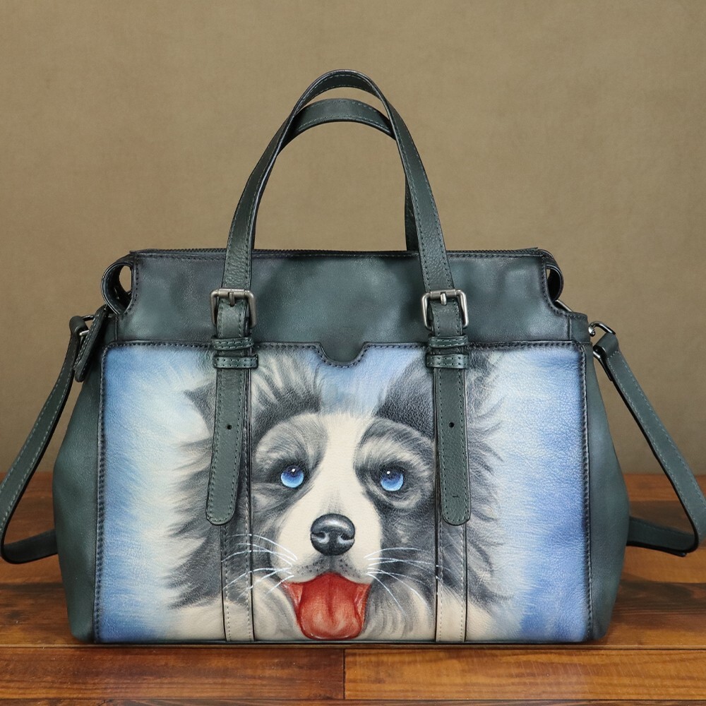 Genuine Leather Purse and Handbag for Women Hand Painted Tote Bag Shoulder Bag