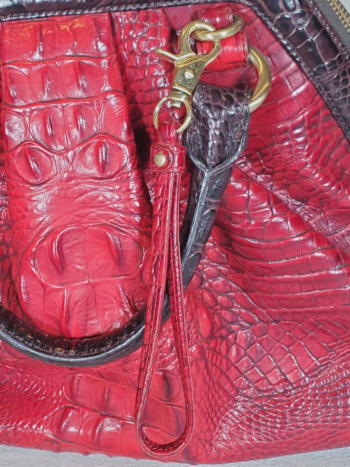 VTG Brahmin Sara Rose Ruby Red & Cocoa Brown Melbourne Leather Handbag Tasseled