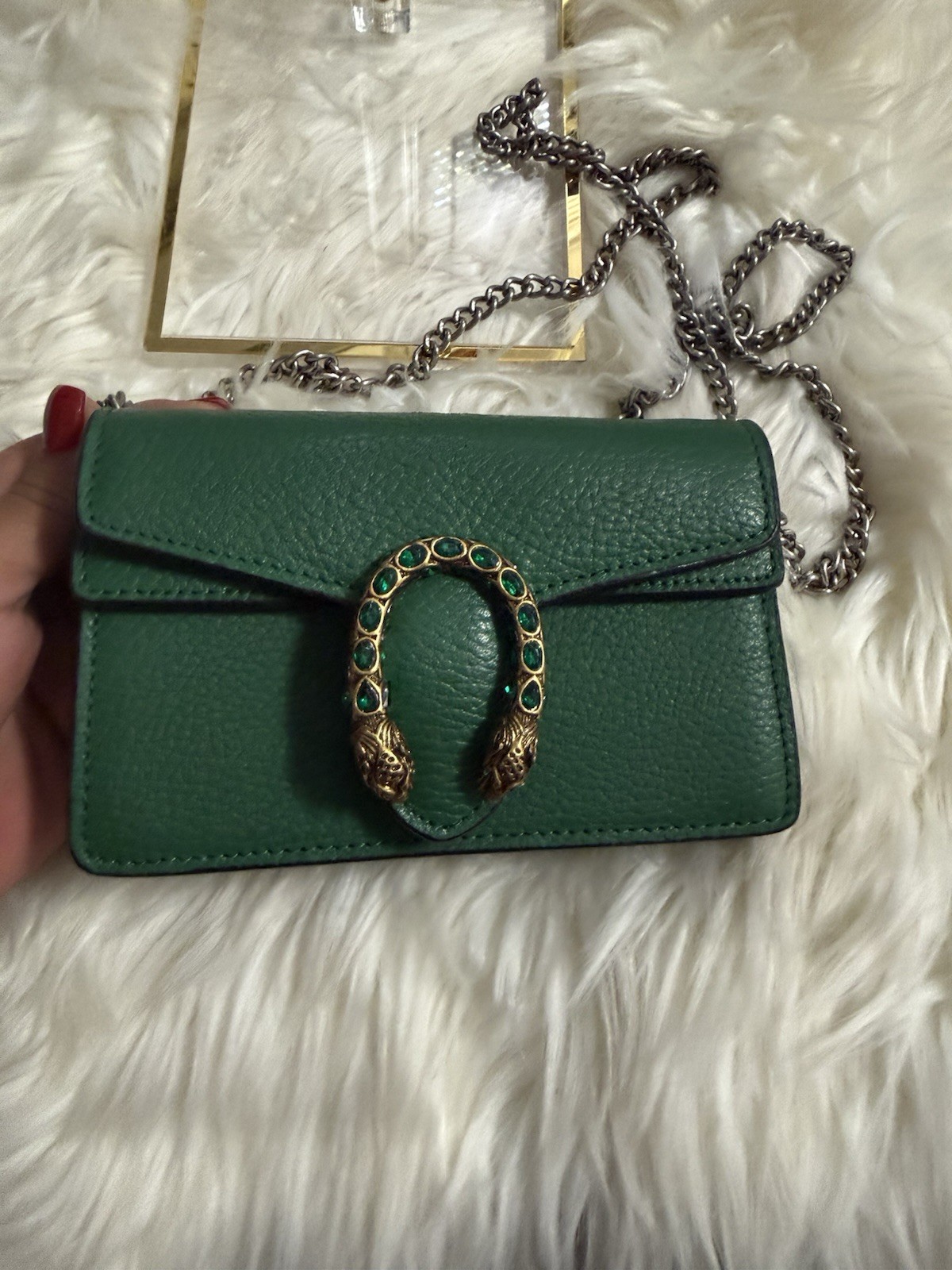 Gucci Dionysus Mini Emerald Green Grained Leather Crossbody Shoulder Bag Duty Pa