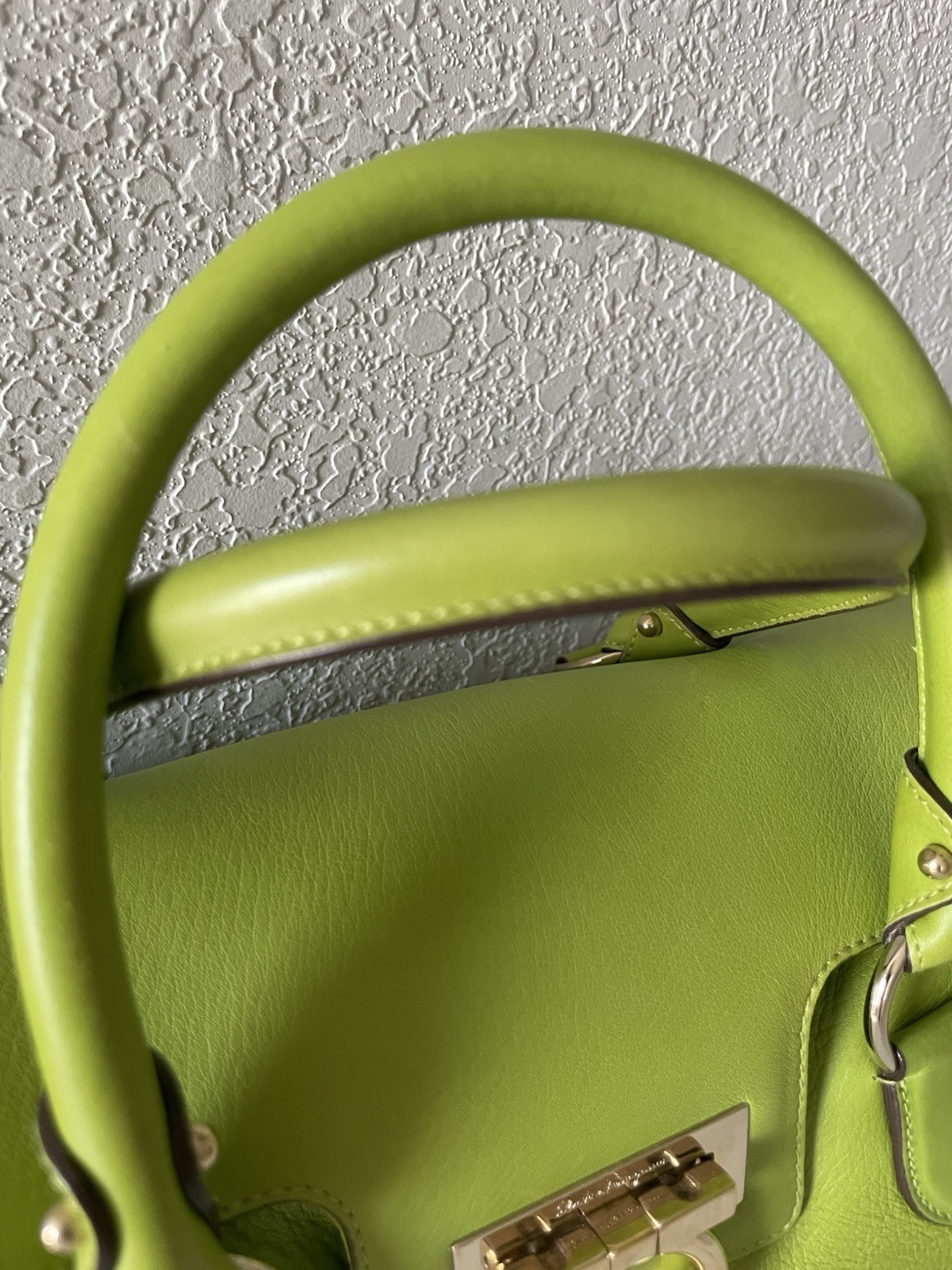 Salvatore Ferragamo Gancini Leather Handbag Green Authentic