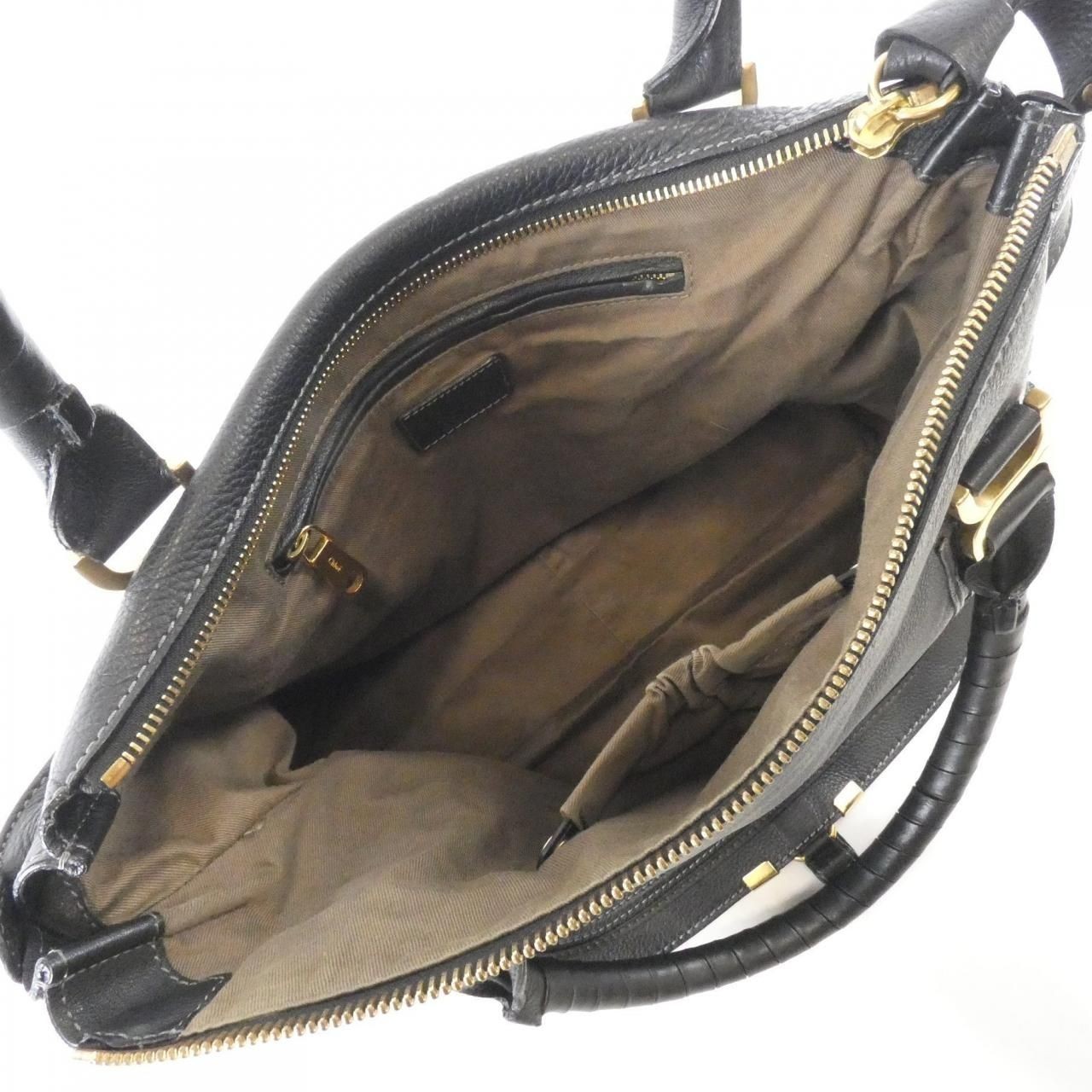 Authentic Chloe Marcie Handbag 2WAY Shoulder Bag Black Leather Genuine Women