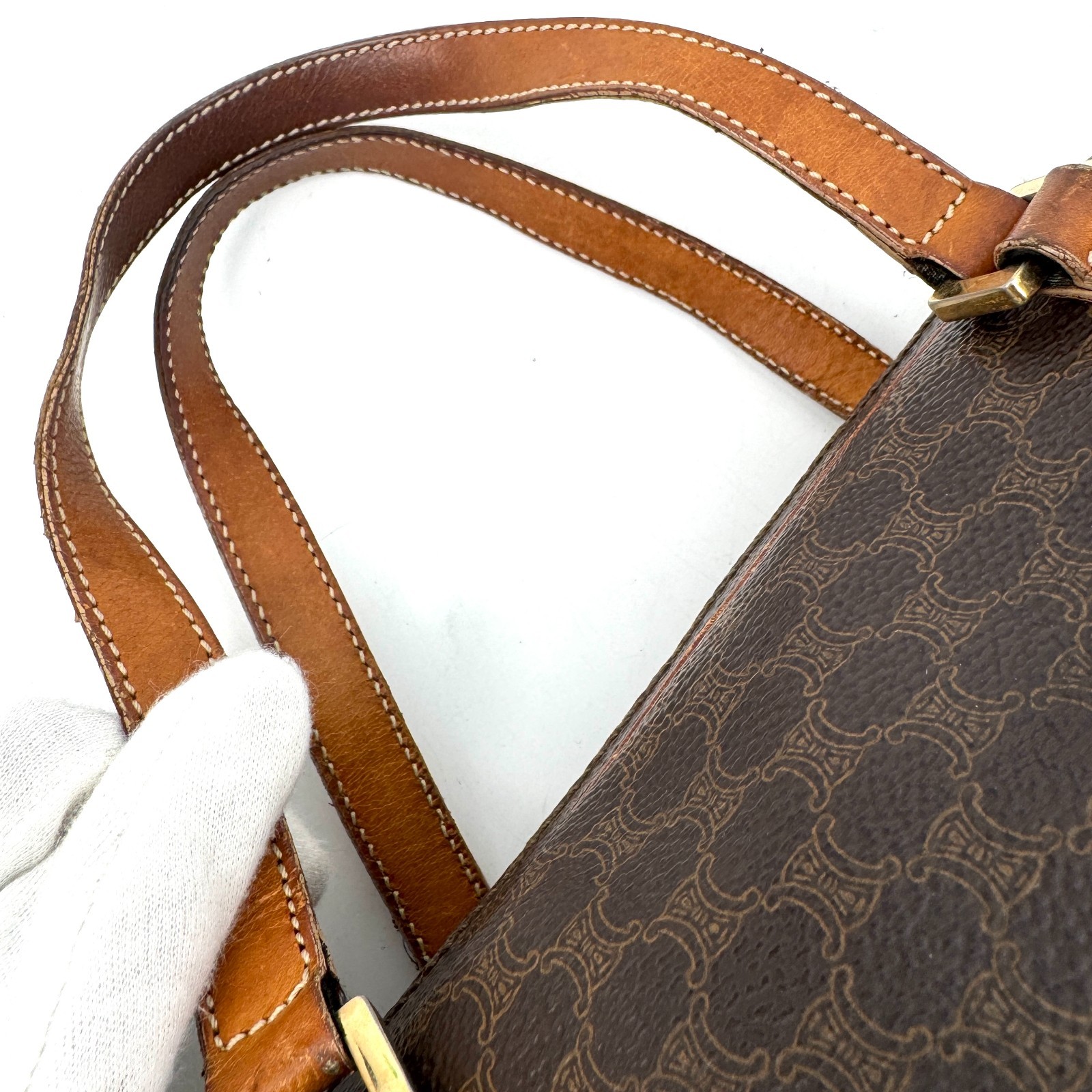 CELINE Macadam Barrel PVC Leather Mini Boston Handbag Brown
