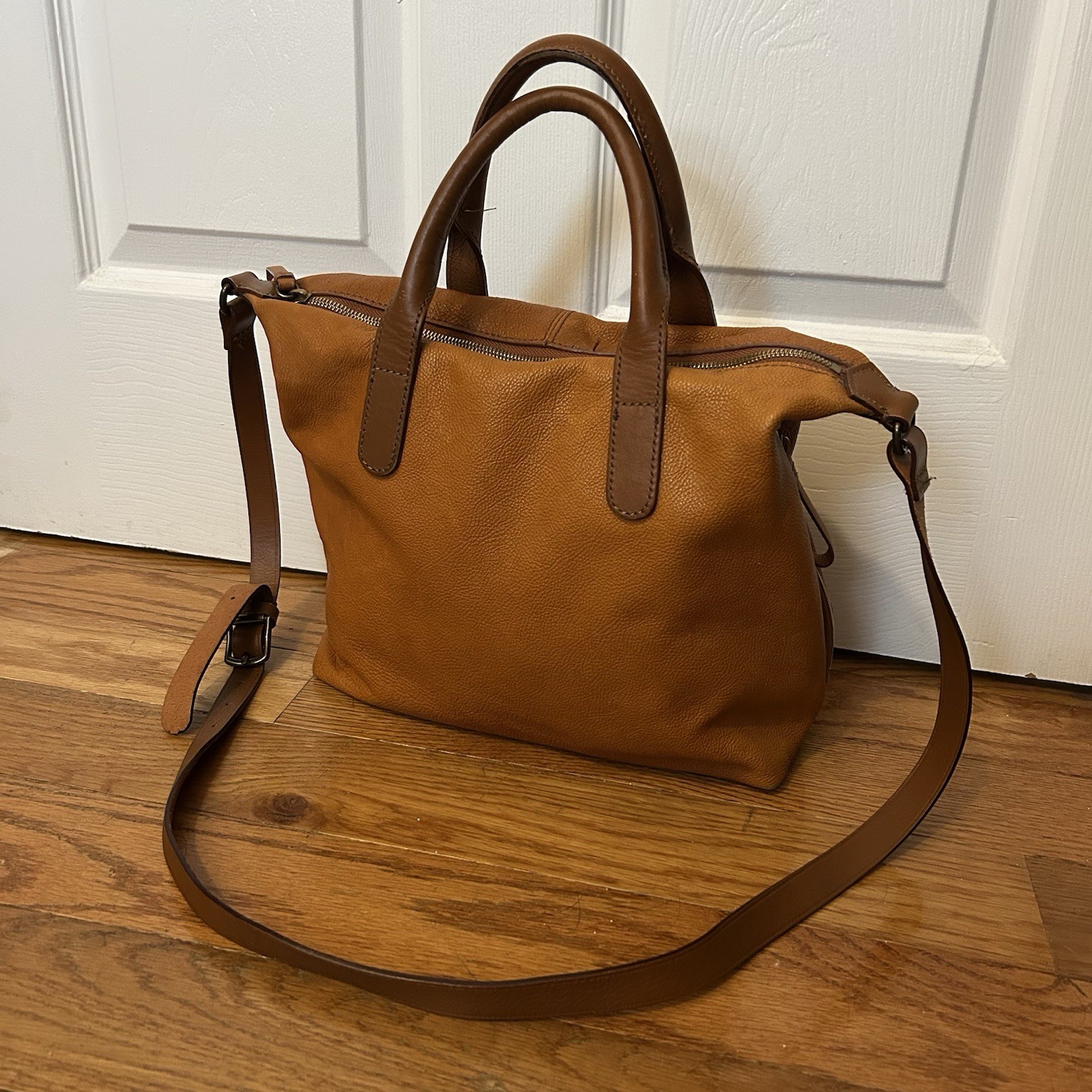Mark & Graham Brooklyn Pebbled Leather Linen Lined Tote Shoulder Bag