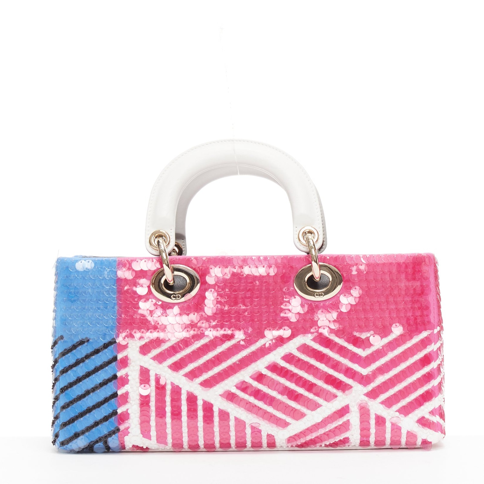 rare CHRISTIAN DIOR Lady D-joy Runway pink blue butterfly sequins crossbody bag