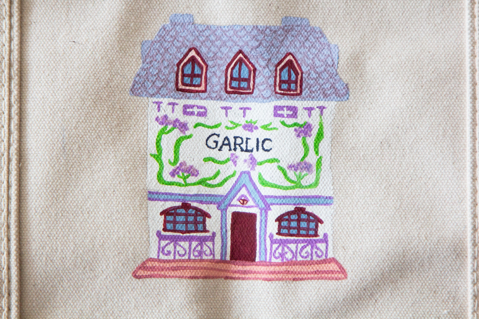 Hand-painted Hand-Embroidered Medium Canvas Boat Tote Bag Lenox Spice Village