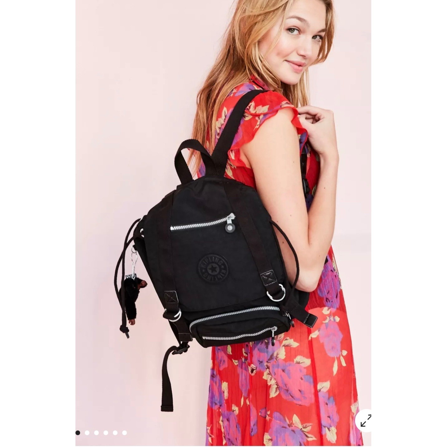 Kipling Black Nylon Mini Backpack With Monkey Charm