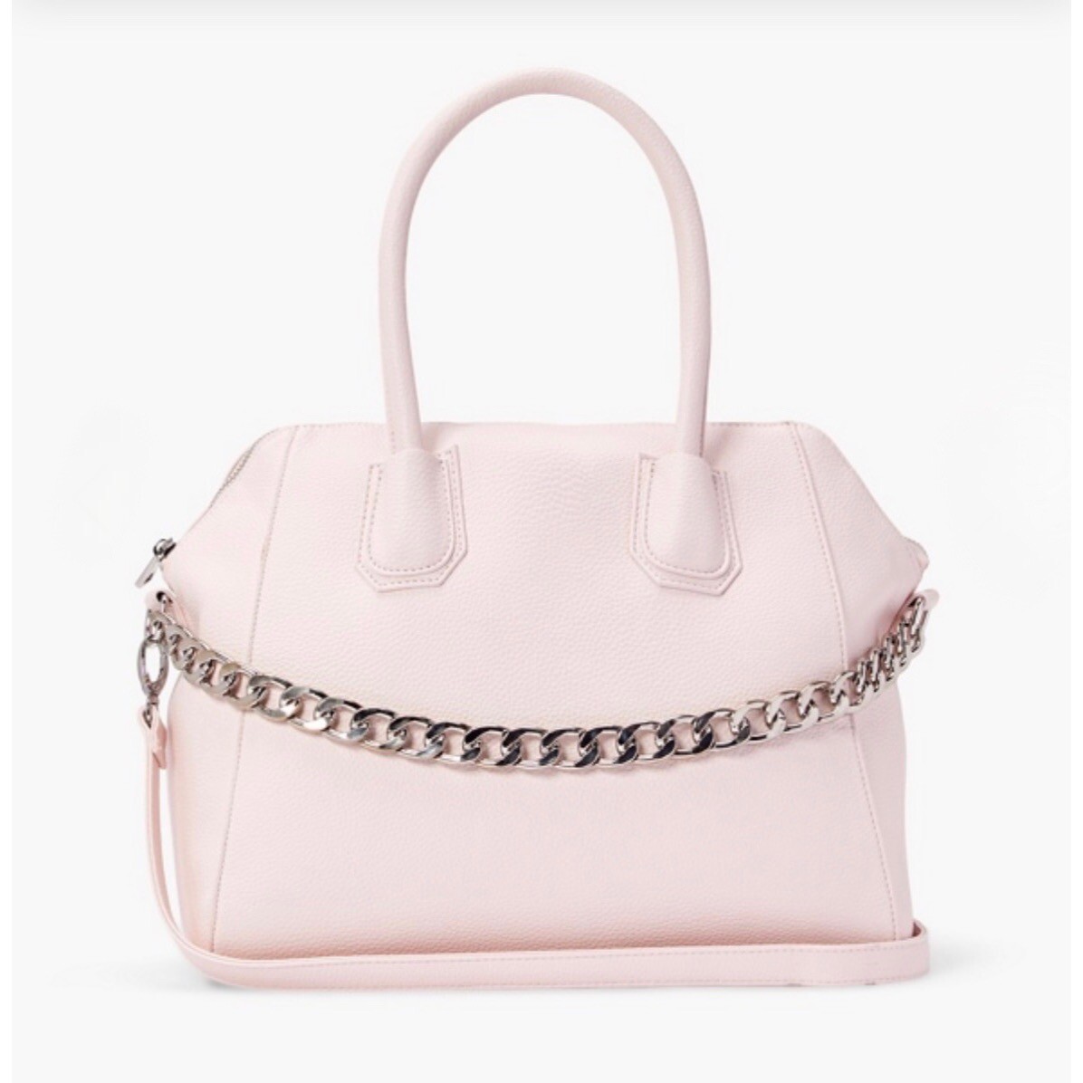 JustFab Pastel Pink Rosewater Faux Leather Silver Chain Handle Satchel Purse