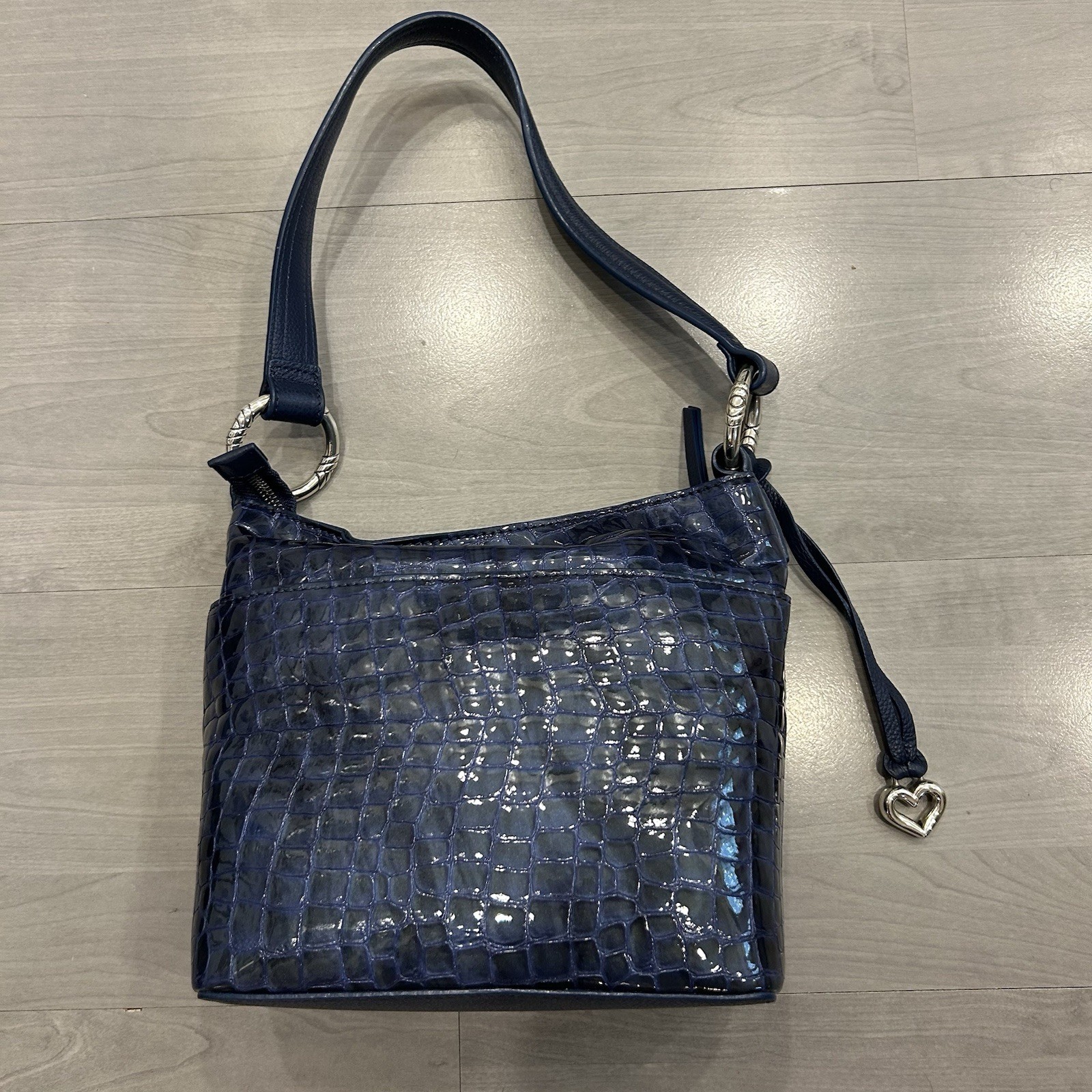 NWT Brighton Cherie French Blue Patent Croc Embossed Leather Hobo Shoulder Bag