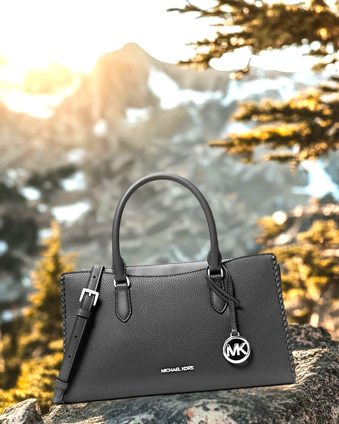 Michael Kors Arden Women Medium PU Blend Crossbody Satchel Purse Bag Black