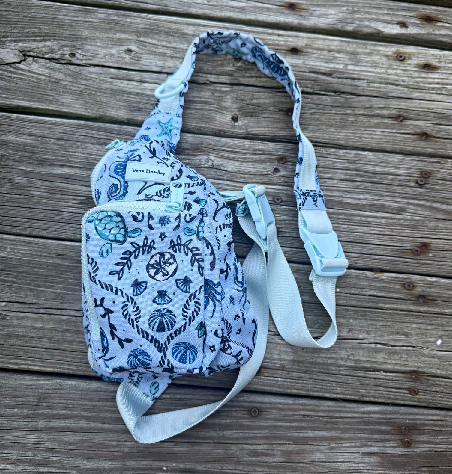 Vera Bradley Sea Life Print Small Crossbody Bag Zip Top Adjustable Strap Pockets