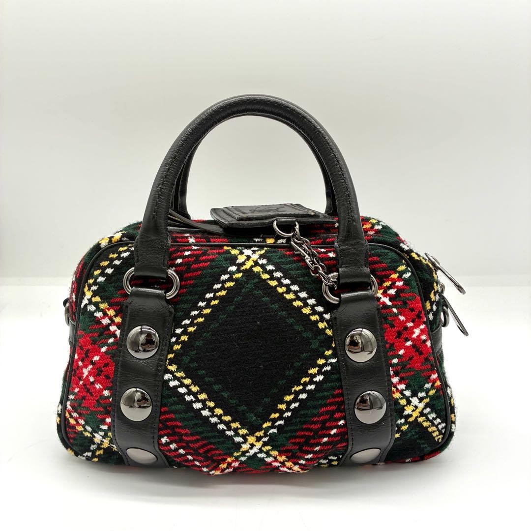 BURBERRY BLUE LABEL Tartan Check 2-Way Handbag Red Black Pre-Owned Used