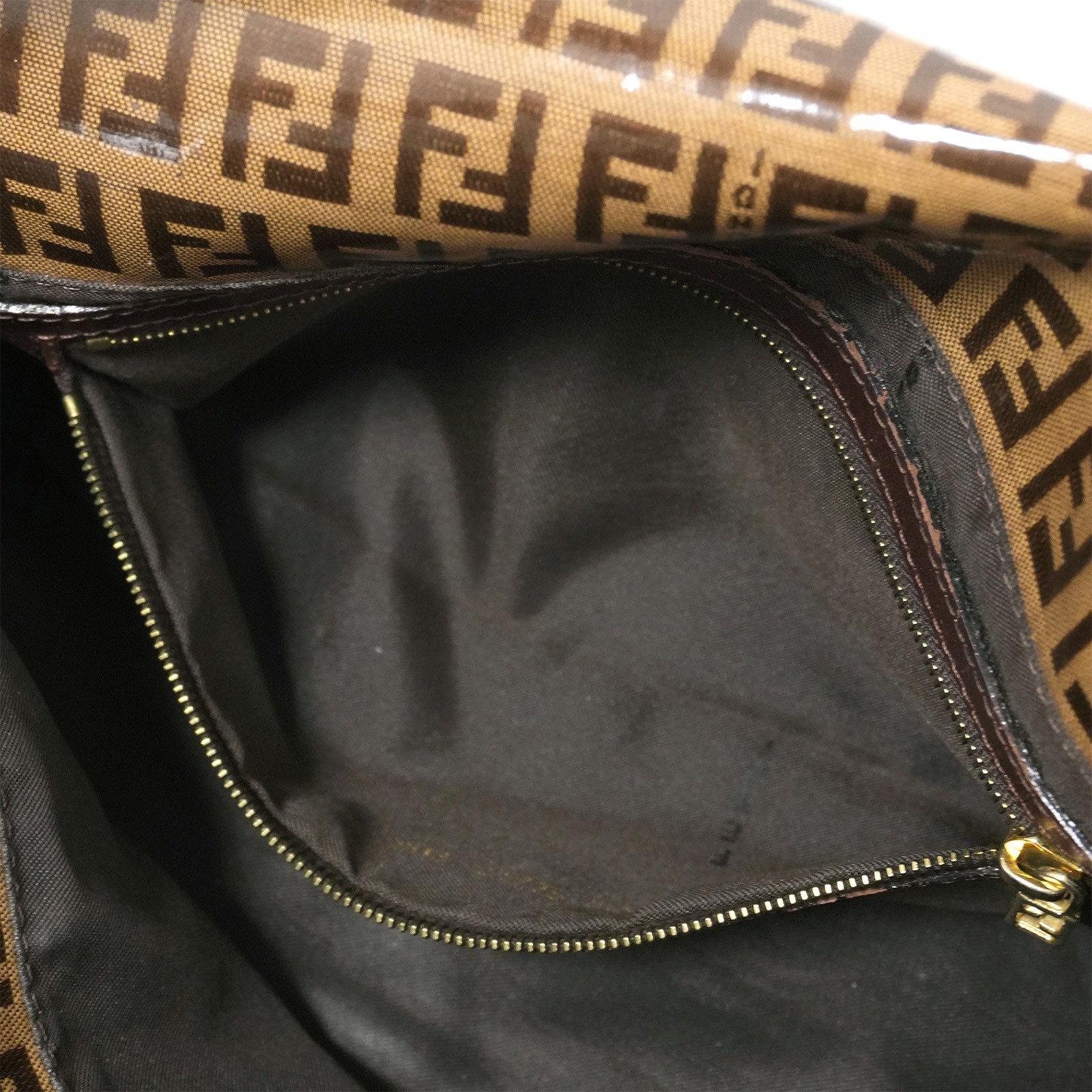 FENDI Mamma Baguette Zucchino Gold Enamel Brown Hand Bag 2way Auth #58193A