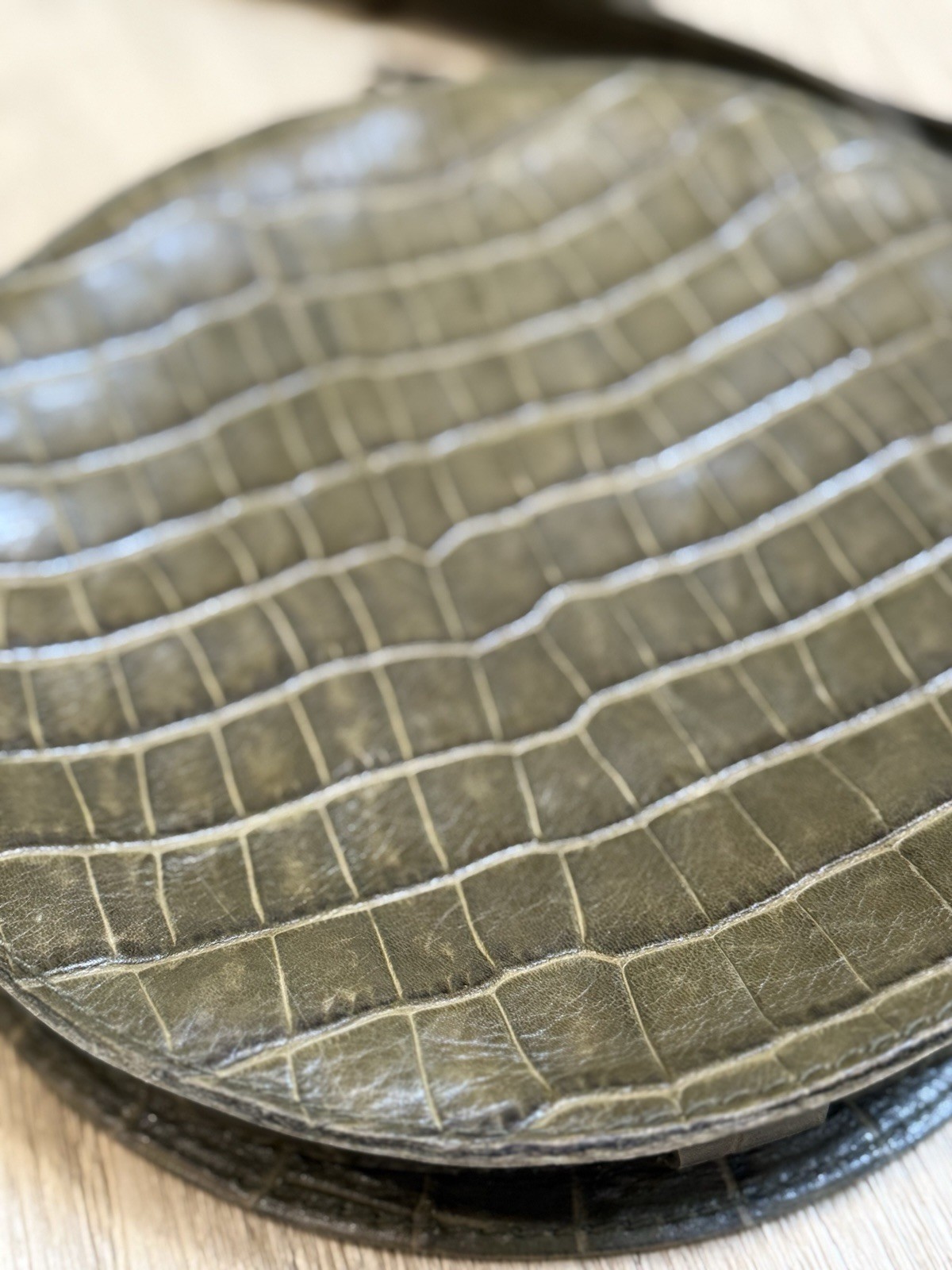 Madewell The Simple Circle Crossbody – Croc Embossed Leather (Olive)