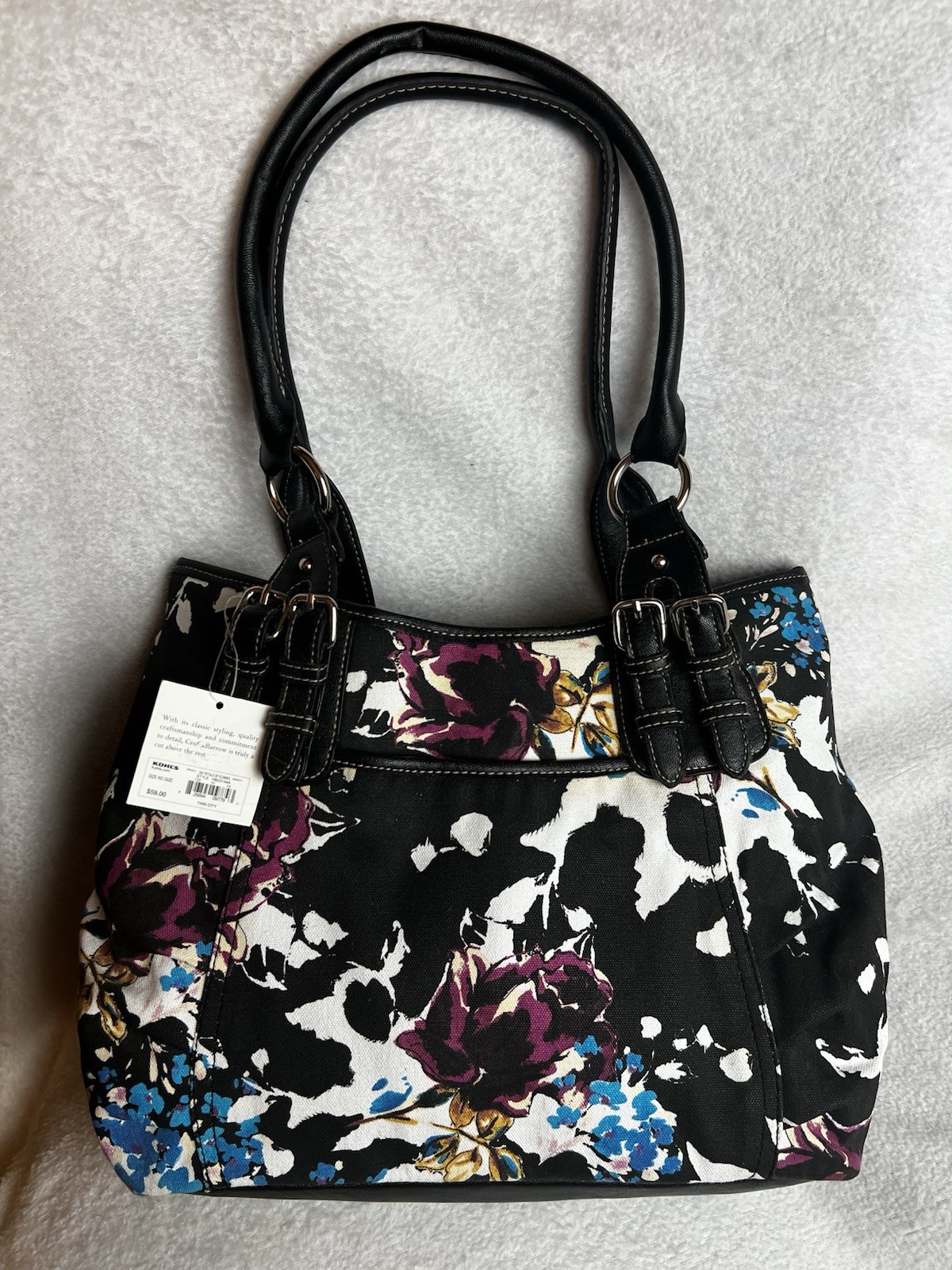 NEW Floral Shoulder Bag Purse Handbag Black Double Strap Croft Barrow MSRP $ 59