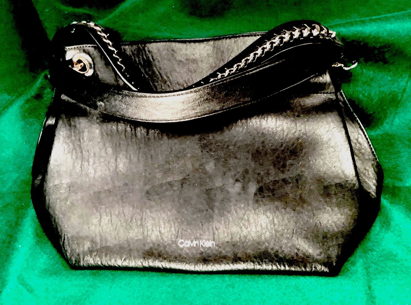 Calvin Klein Black Leather Deesha Tailored Tote w/Silver Toned Hardware – Ex C