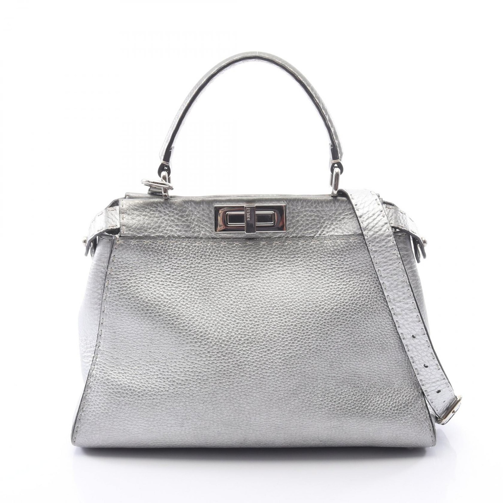 FENDI Peekaboo Regular Selleria 2WAY Handbag 8BN290 leather Silver Used Women