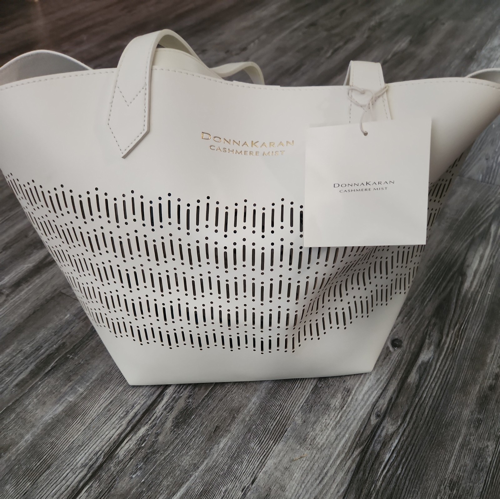 Donna Karan Cashmere Mist White Lasercut Carryall Tote Bag Designer New With Tag