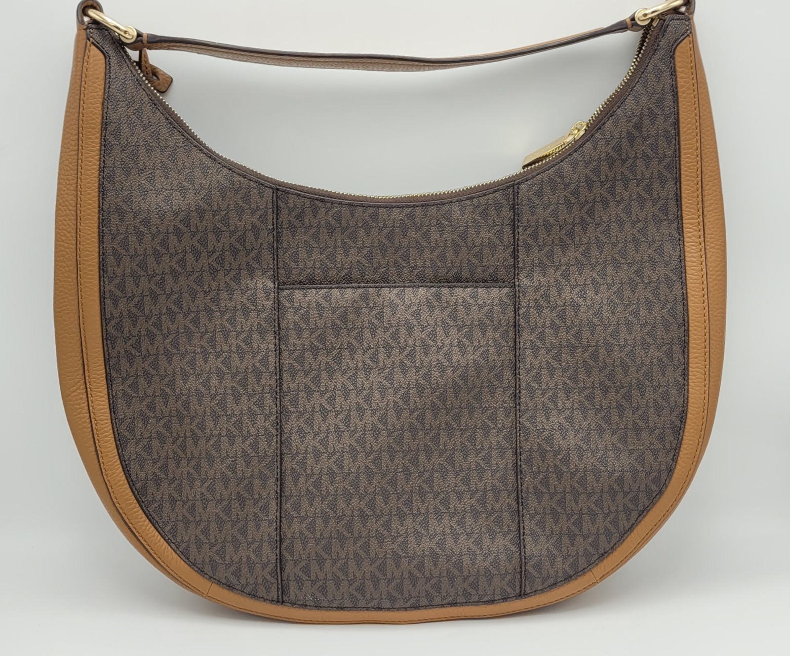 Michael Kors Signature Crescent Hobo Shoulder Bag Brown Luggage Gold Hardware