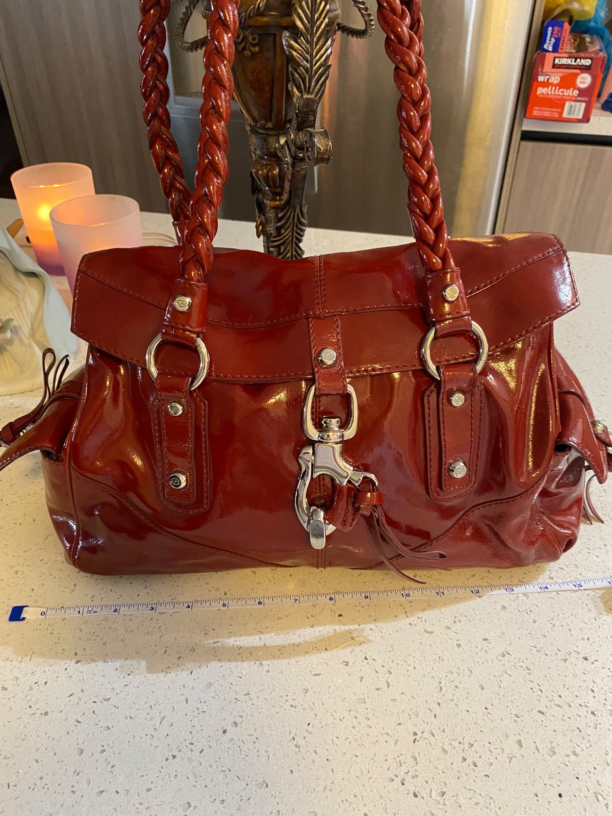 Francesco Biasia Secret Love Red Leather Shoulder Bag Satchel Braided Handles